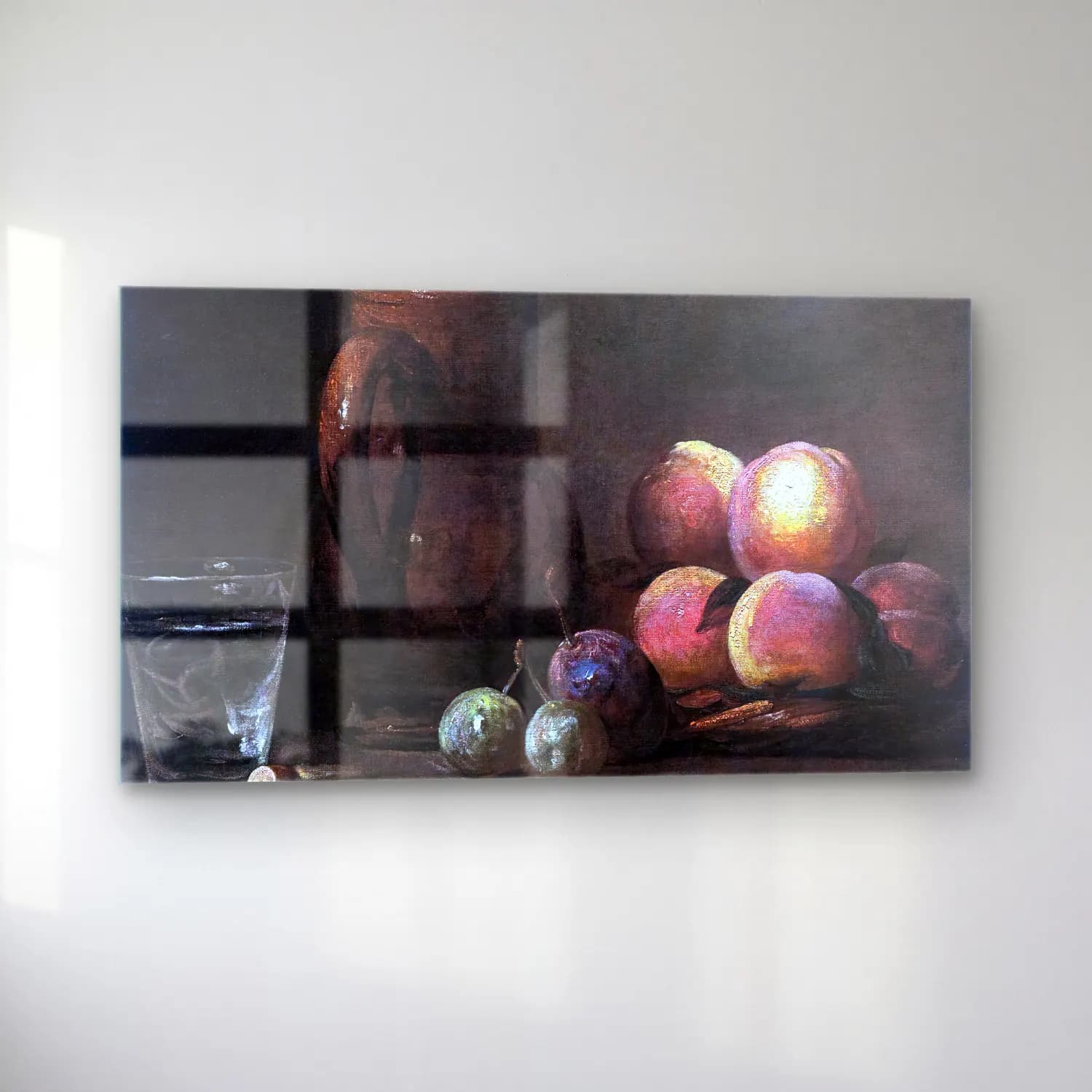 Jean-Baptiste-Siméon Chardin – Fruit, Jug, and a Glass cam tablo — sol açıdan görünüm