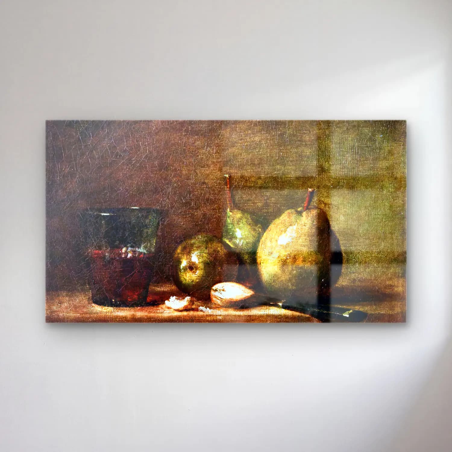 Jean-Baptiste-Siméon Chardin – Pears, Walnuts and Glass of Wine cam tablo — Jean-Baptiste-Siméon Chardin – Pears, Walnuts and Glass of Wine — yağlı boya meyveli natürmort