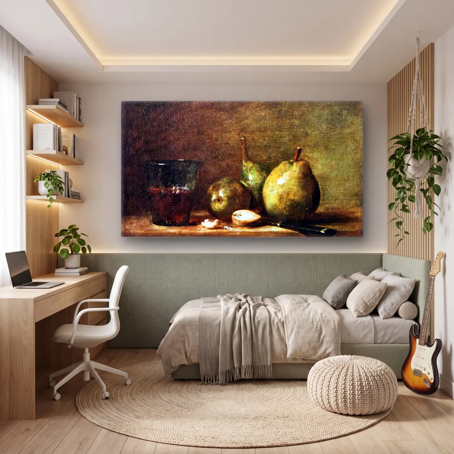 Jean-Baptiste-Siméon Chardin – Pears, Walnuts and Glass of Wine cam tablo — genç odasında