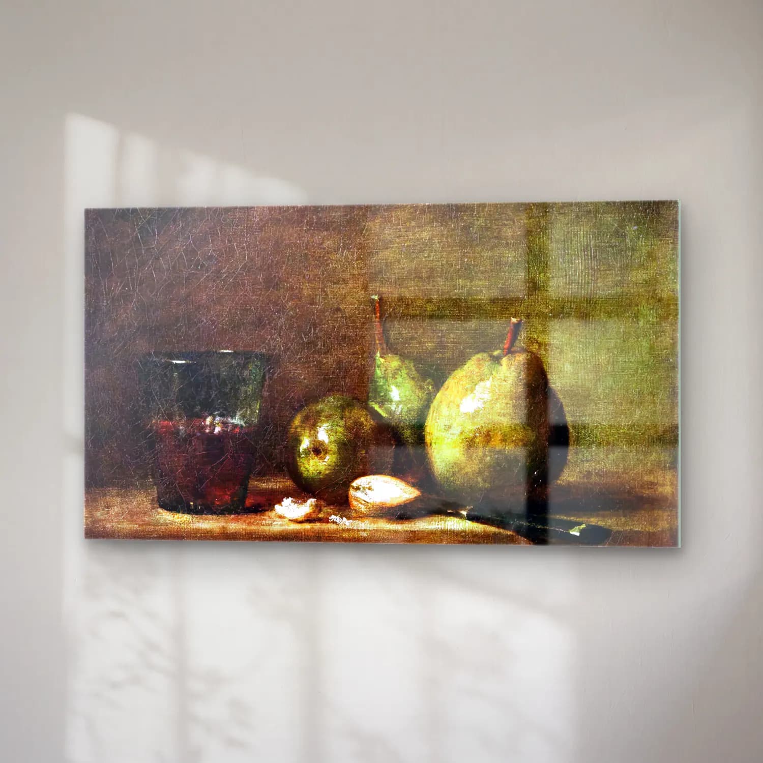 Jean-Baptiste-Siméon Chardin – Pears, Walnuts and Glass of Wine cam tablo — sağ açıdan görünüm
