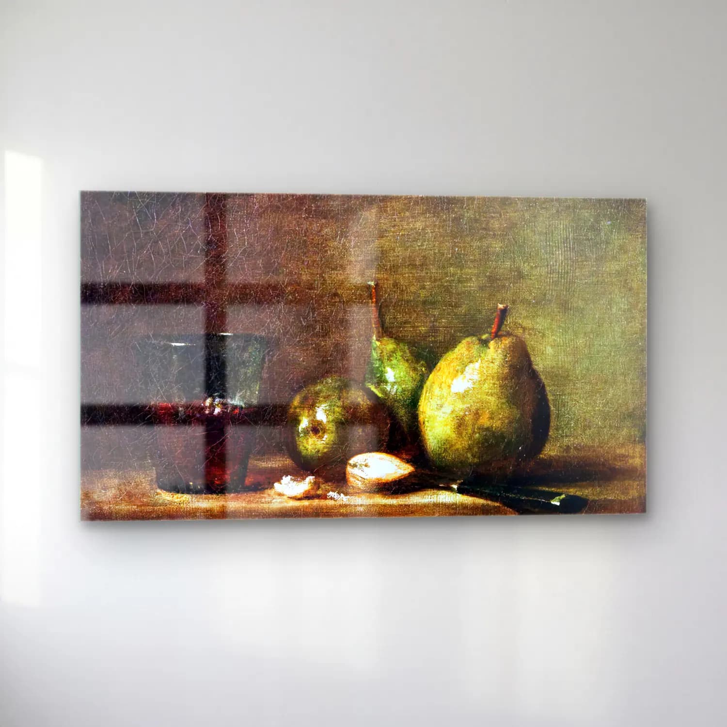 Jean-Baptiste-Siméon Chardin – Pears, Walnuts and Glass of Wine cam tablo — sol açıdan görünüm
