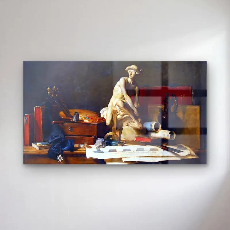 Jean-Baptiste-Siméon Chardin – Still-Life with Attributes of the Arts cam tablo — Jean-Baptiste-Siméon Chardin – Still-Life with Attributes of the Arts — yağlı boya figür çalışması