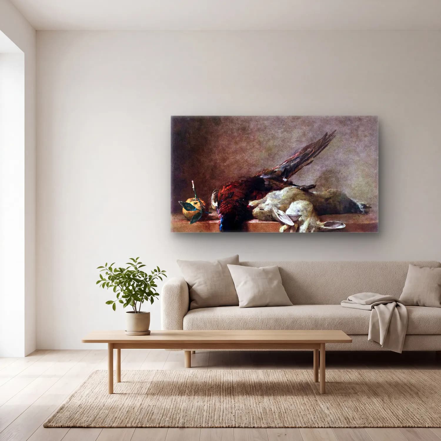 Jean-Baptiste-Siméon Chardin – Still-Life with Game cam tablo — açık renk salonda