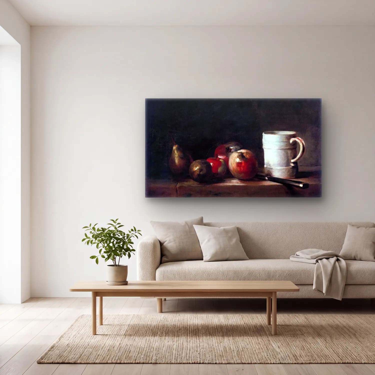 Jean-Baptiste-Siméon Chardin – Still-Life with a White Mug cam tablo — açık renk salonda