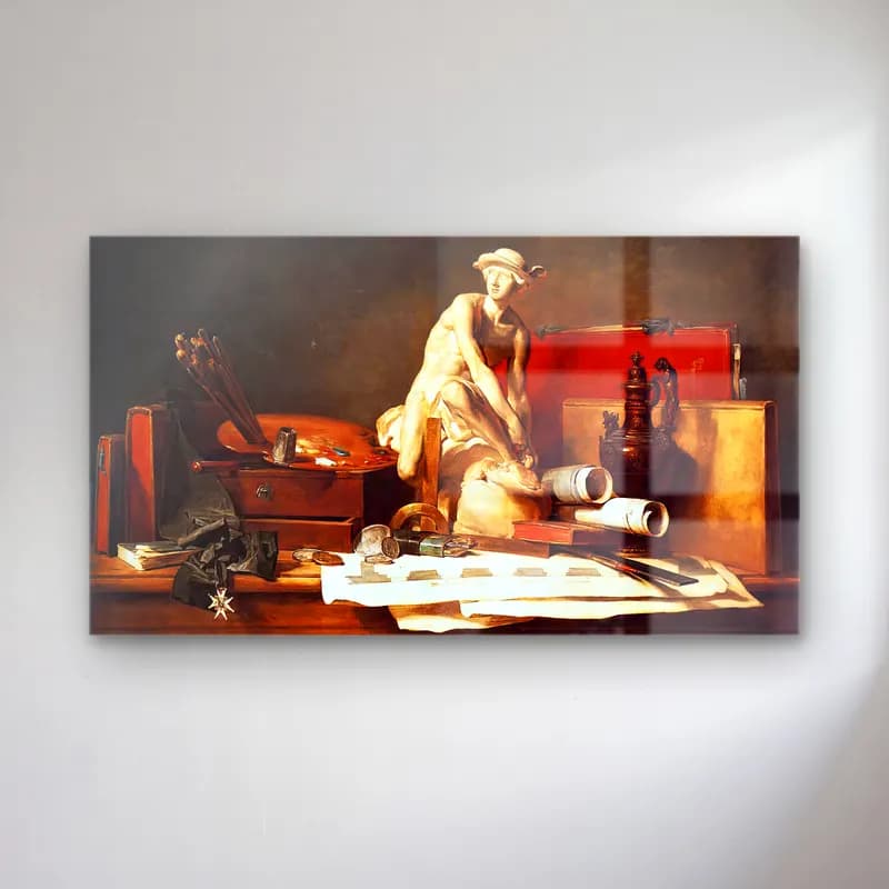Jean-Baptiste-Siméon Chardin – The Attributes of Art cam tablo — Jean-Baptiste-Siméon Chardin – The Attributes of Art — yağlı boya vintage i̇ç mekân
