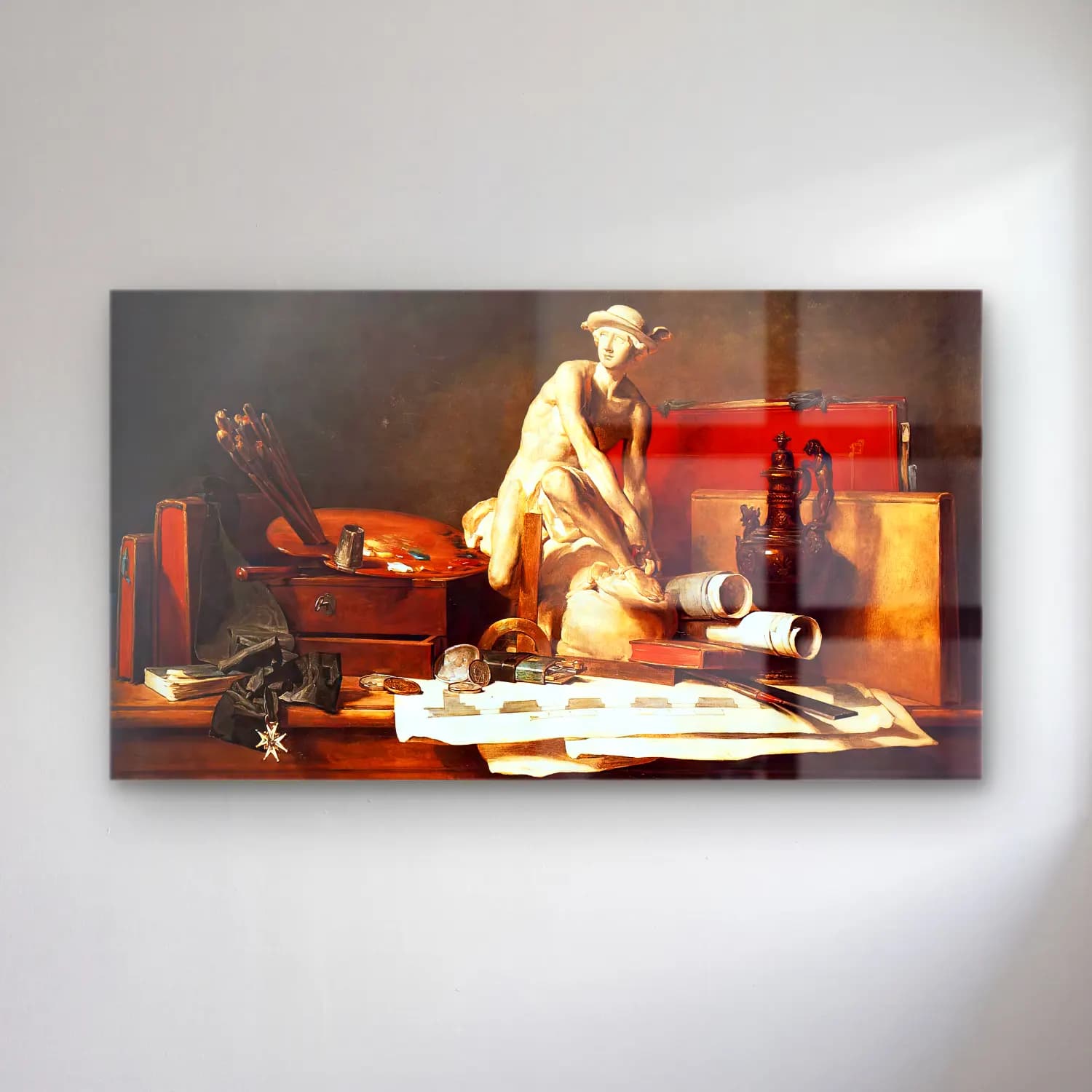 Jean-Baptiste-Siméon Chardin – The Attributes of Art cam tablo — Jean-Baptiste-Siméon Chardin – The Attributes of Art — yağlı boya vintage i̇ç mekân