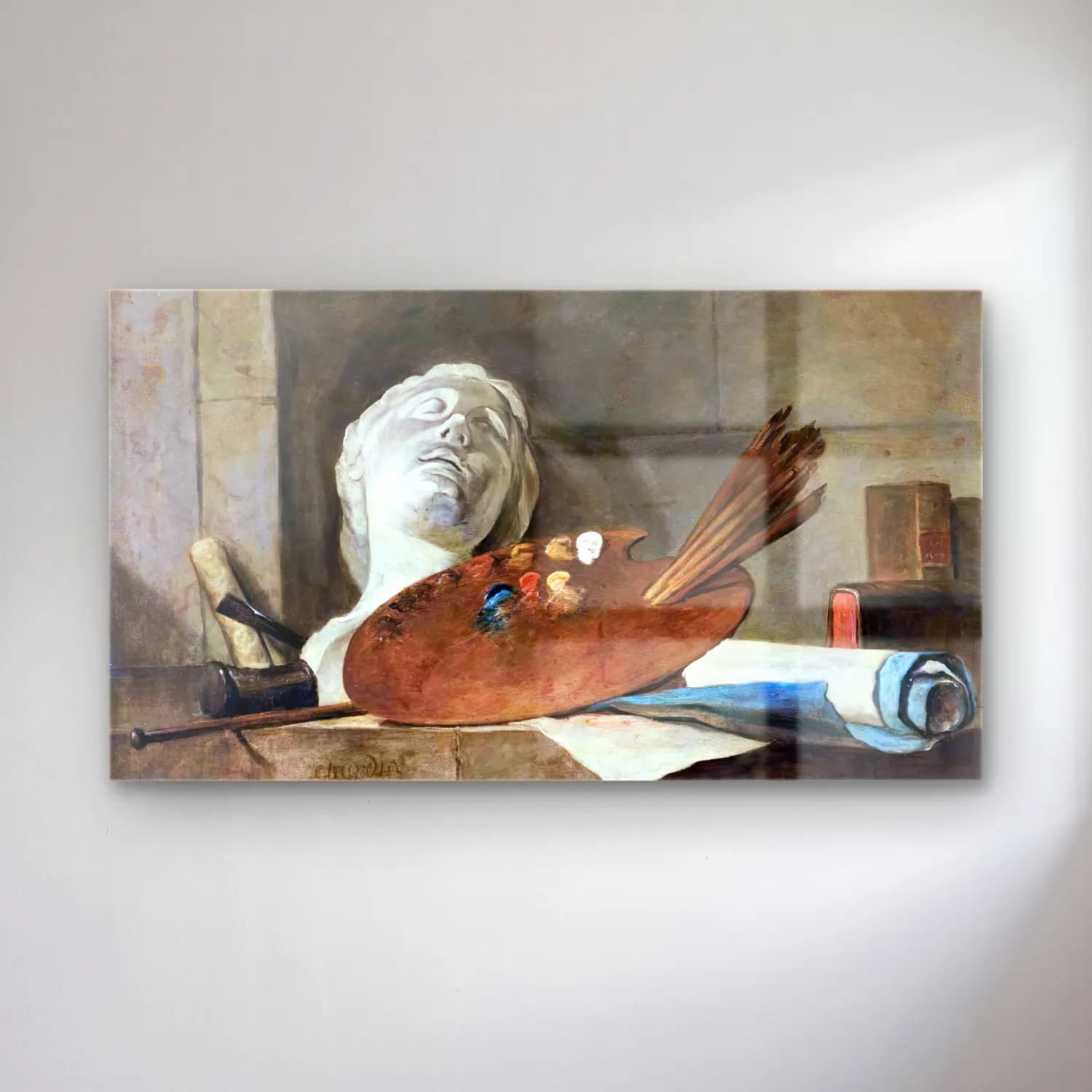 Jean-Baptiste-Siméon Chardin – The Attributes of Painting and Sculpture cam tablo — Jean-Baptiste-Siméon Chardin – The Attributes of Painting and Sculpture — yağlı boya erkek portresi