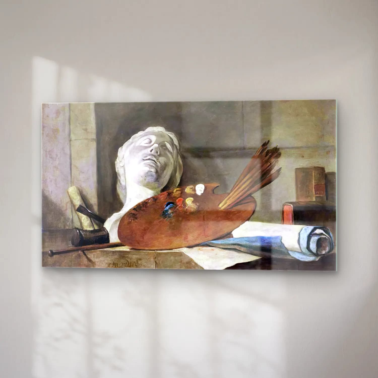 Jean-Baptiste-Siméon Chardin – The Attributes of Painting and Sculpture cam tablo — sağ açıdan görünüm