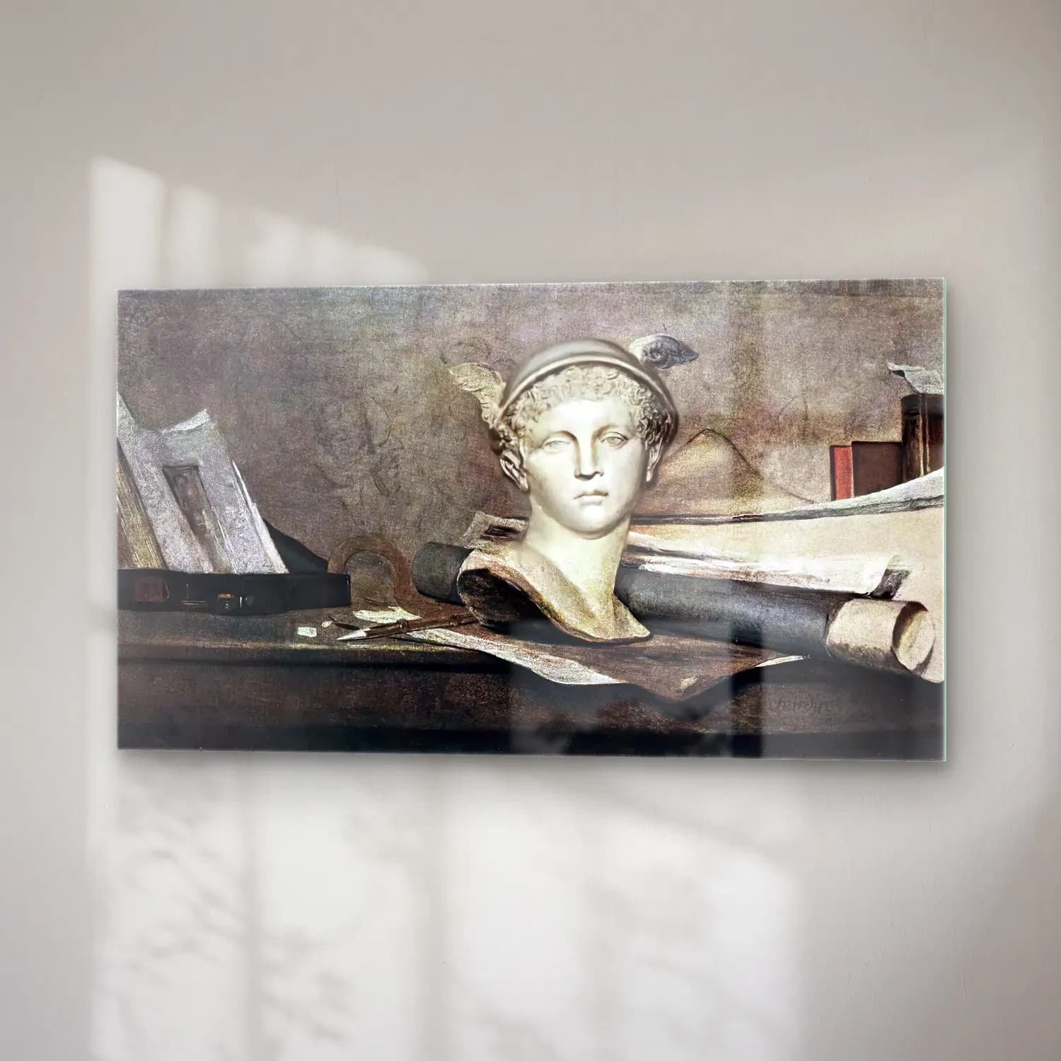 Jean-Baptiste-Siméon Chardin – The Attributes of the Arts with a Bust of Mercury cam tablo — sağ açıdan görünüm