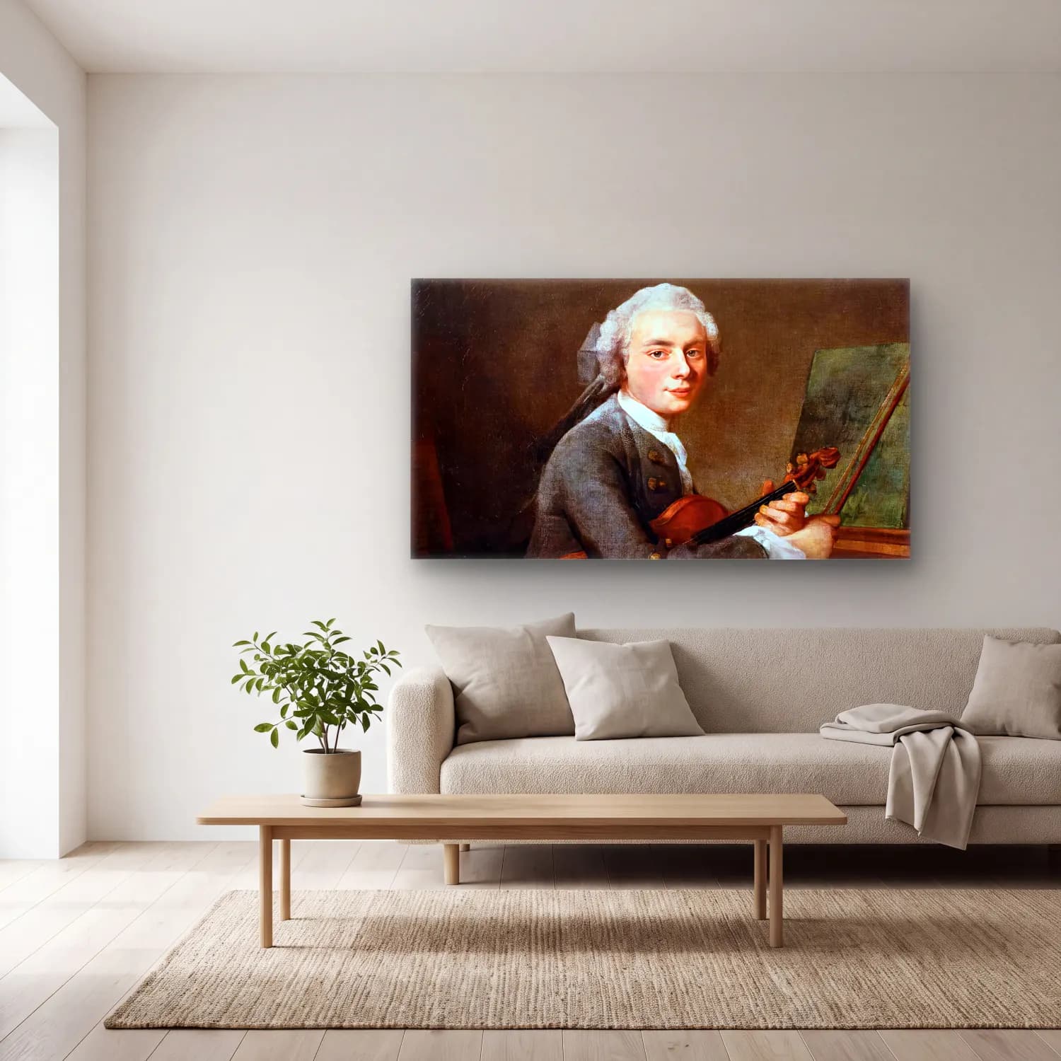 Jean-Baptiste-Siméon Chardin – The Youth with a Violin cam tablo — açık renk salonda