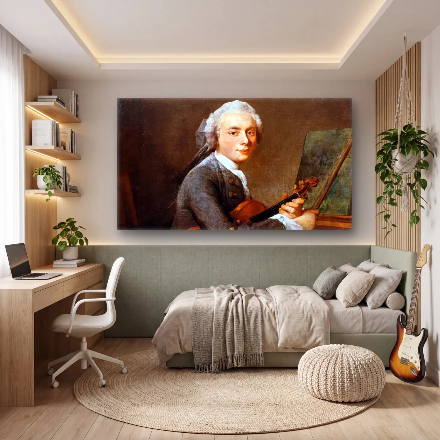 Jean-Baptiste-Siméon Chardin – The Youth with a Violin cam tablo — genç odasında