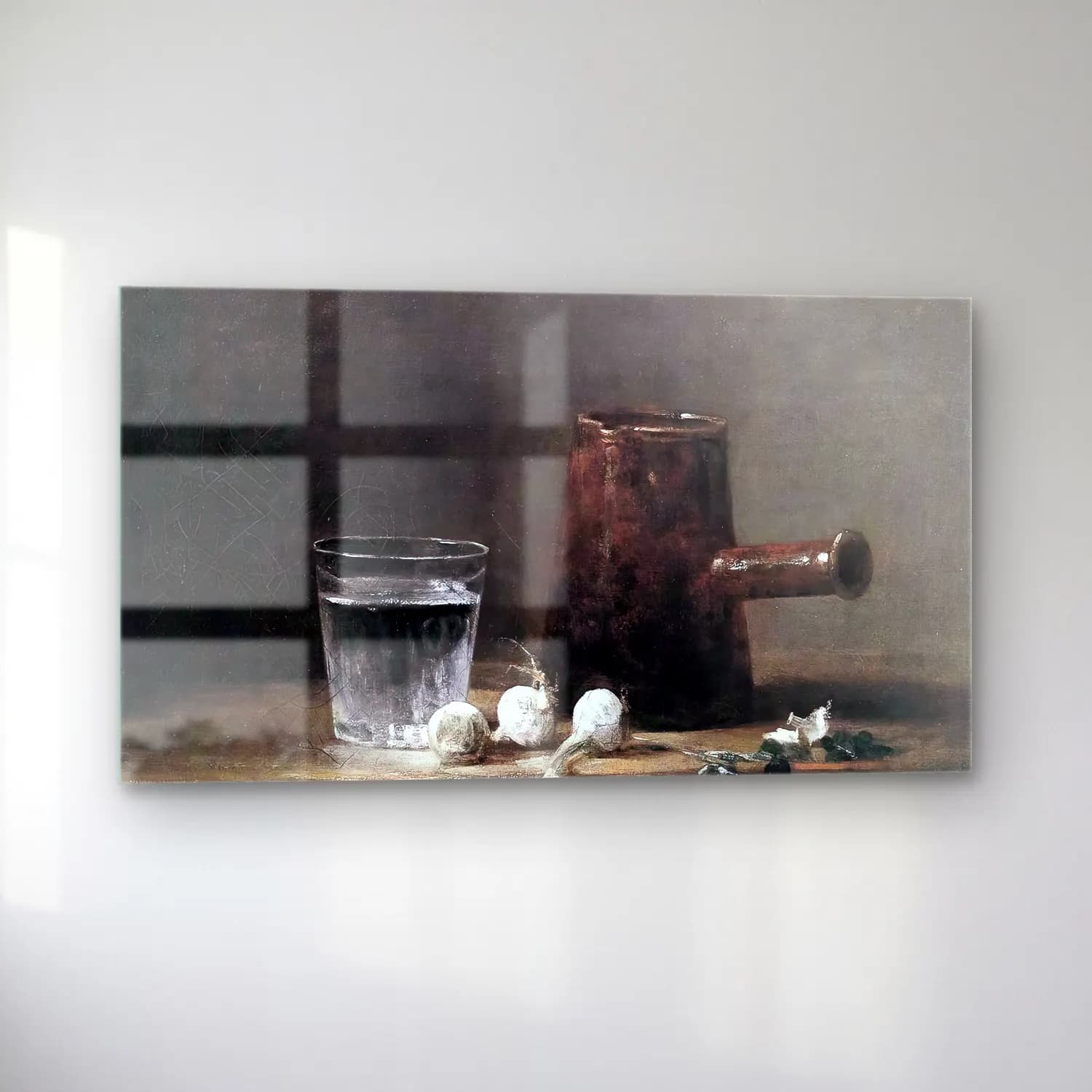 Jean-Baptiste-Siméon Chardin – Water Glass and Jug cam tablo — sol açıdan görünüm
