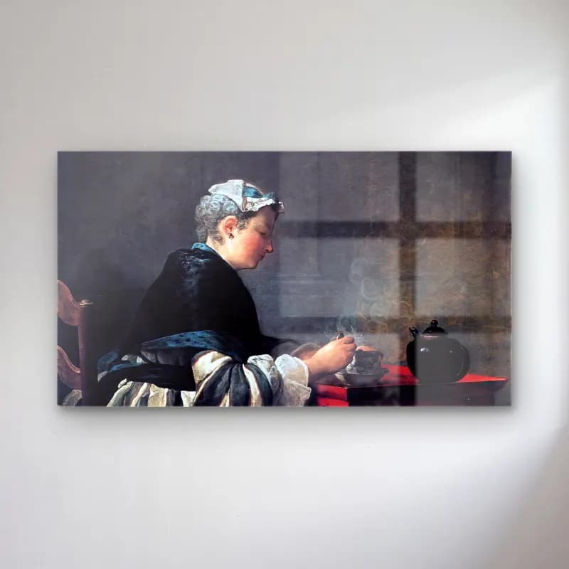 Jean-Baptiste-Siméon Chardin – Woman Taking Tea cam tablo — Jean-Baptiste-Siméon Chardin – Woman Taking Tea — yağlı boya kitap okuyan kadın