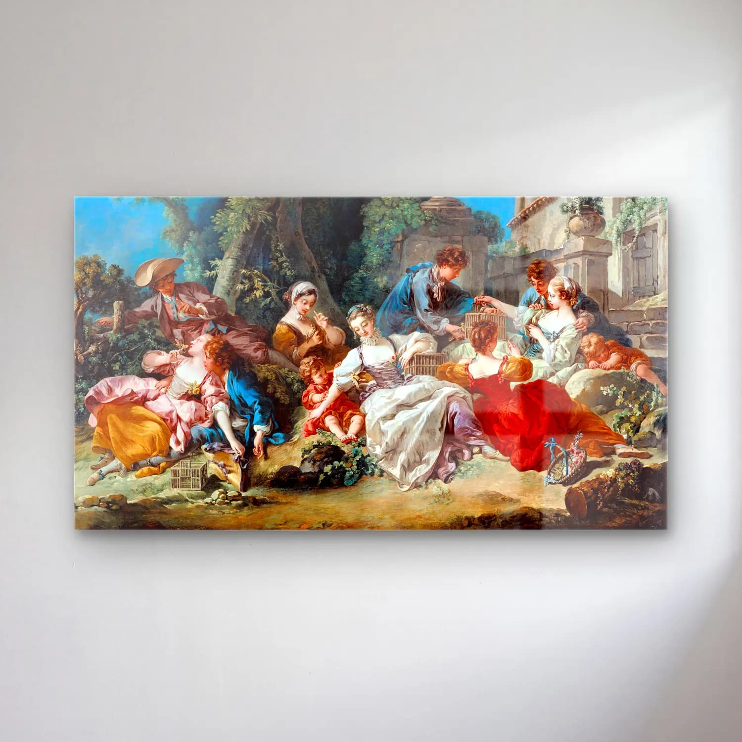 Francois Boucher – The Bird Catchers cam tablo — Francois Boucher – The Bird Catchers — yağlı boya mitolojik sahne