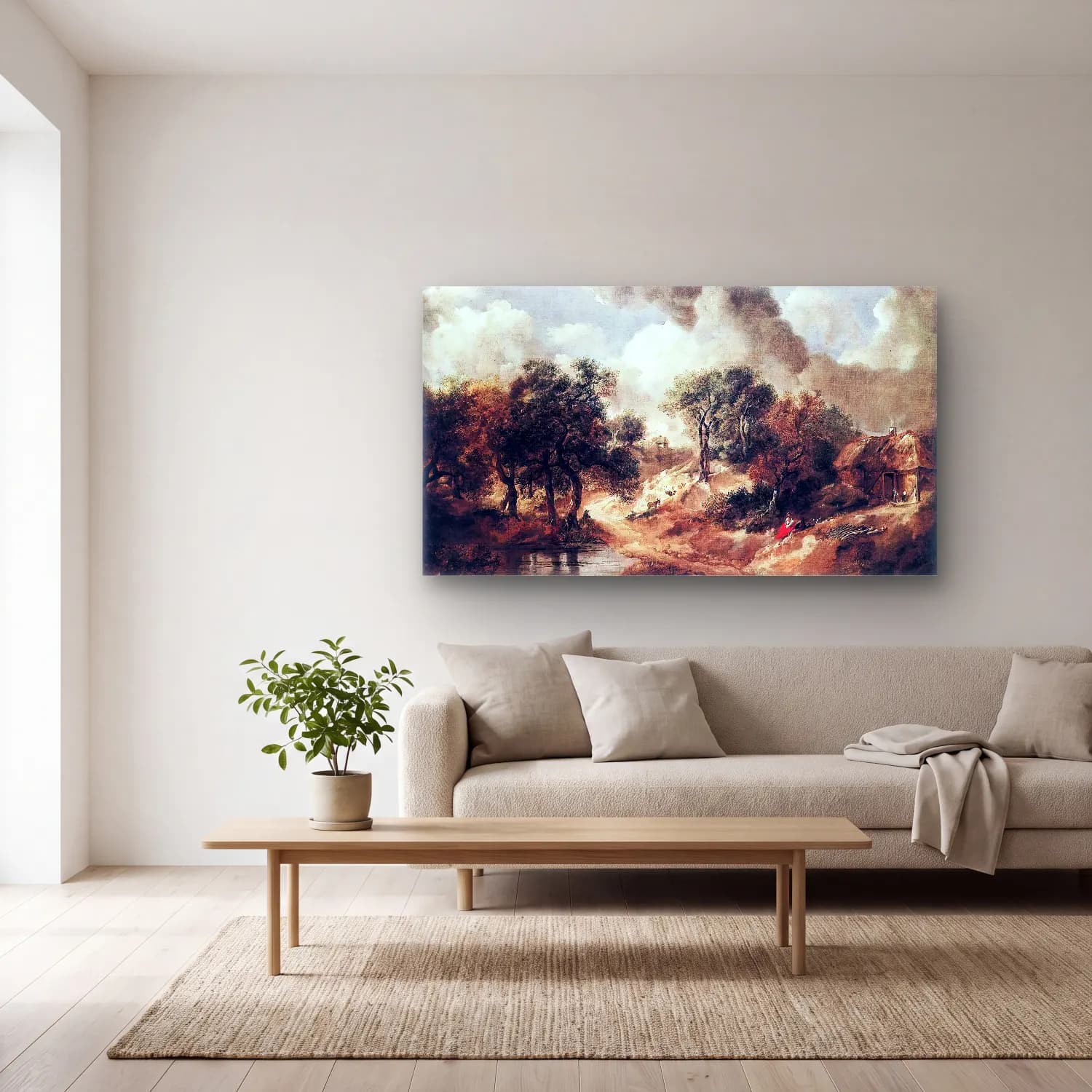 Thomas Gainsborough – Landscape in Suffolk cam tablo — açık renk salonda
