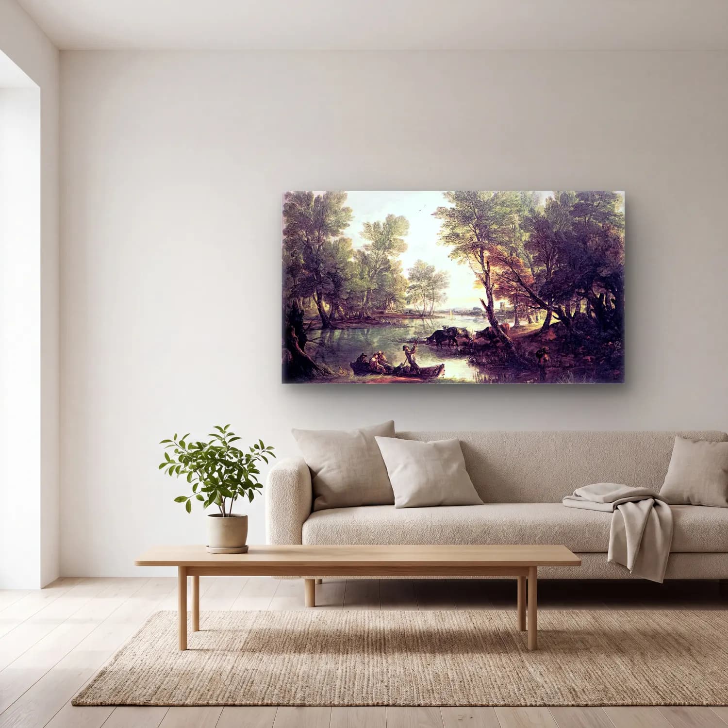 Thomas Gainsborough – River Landscape cam tablo — açık renk salonda