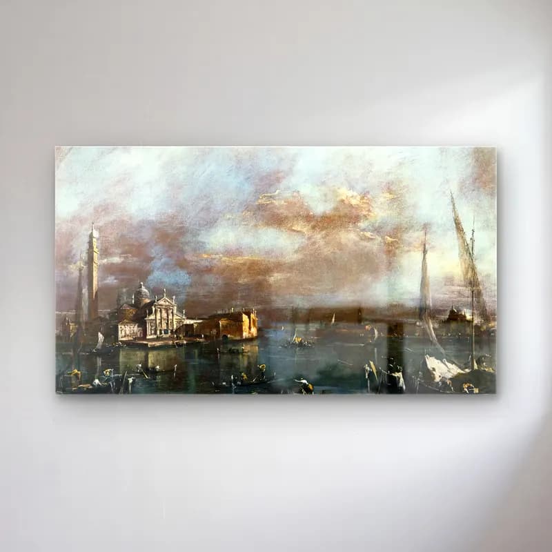 Francesco Guardi – Bacino di San Marco with San Giorgio and the Giudecca cam tablo — Francesco Guardi – Bacino di San Marco with San Giorgio and the Giudecca — yağlı boya venedik kanalları