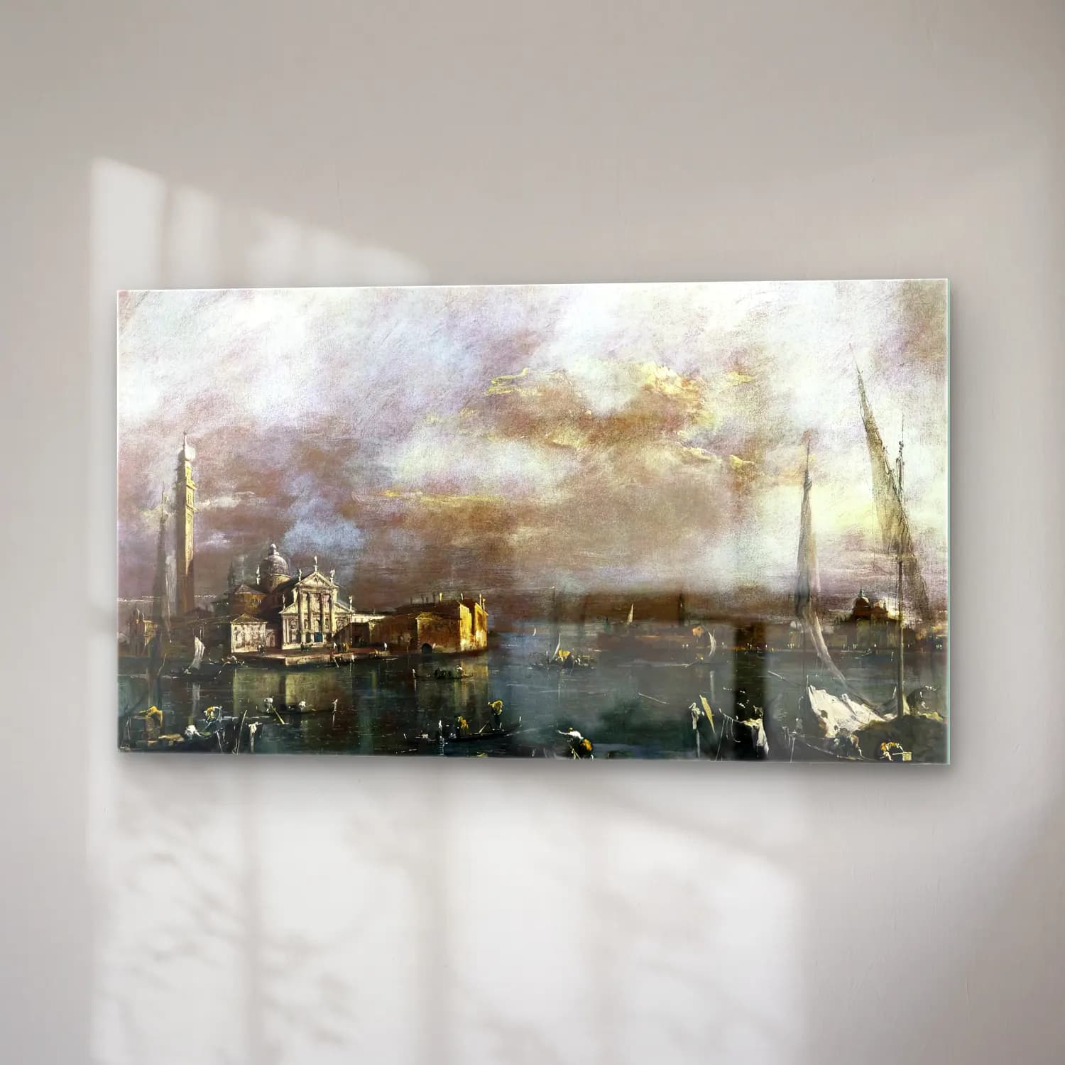 Francesco Guardi – Bacino di San Marco with San Giorgio and the Giudecca cam tablo — sağ açıdan görünüm