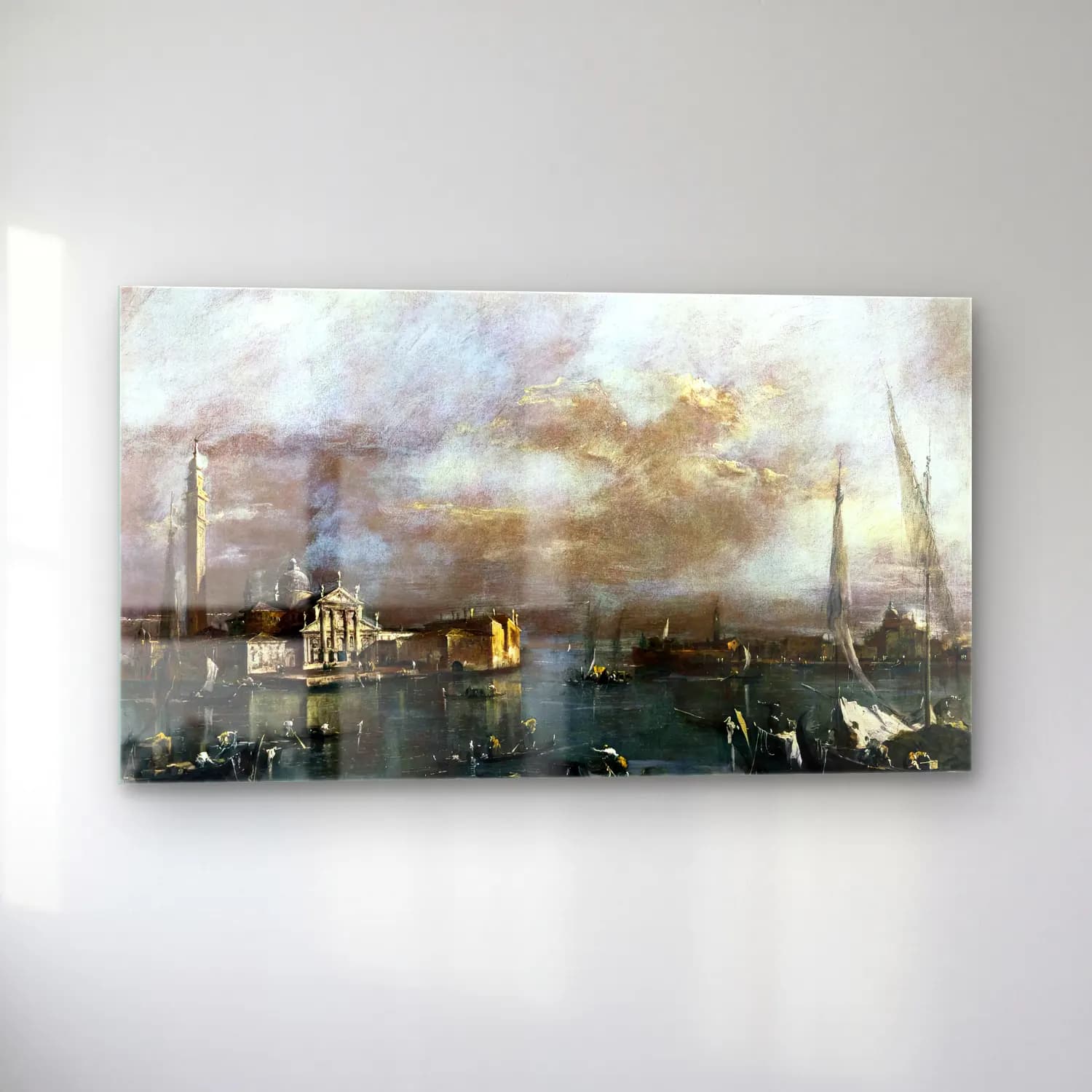 Francesco Guardi – Bacino di San Marco with San Giorgio and the Giudecca cam tablo — sol açıdan görünüm