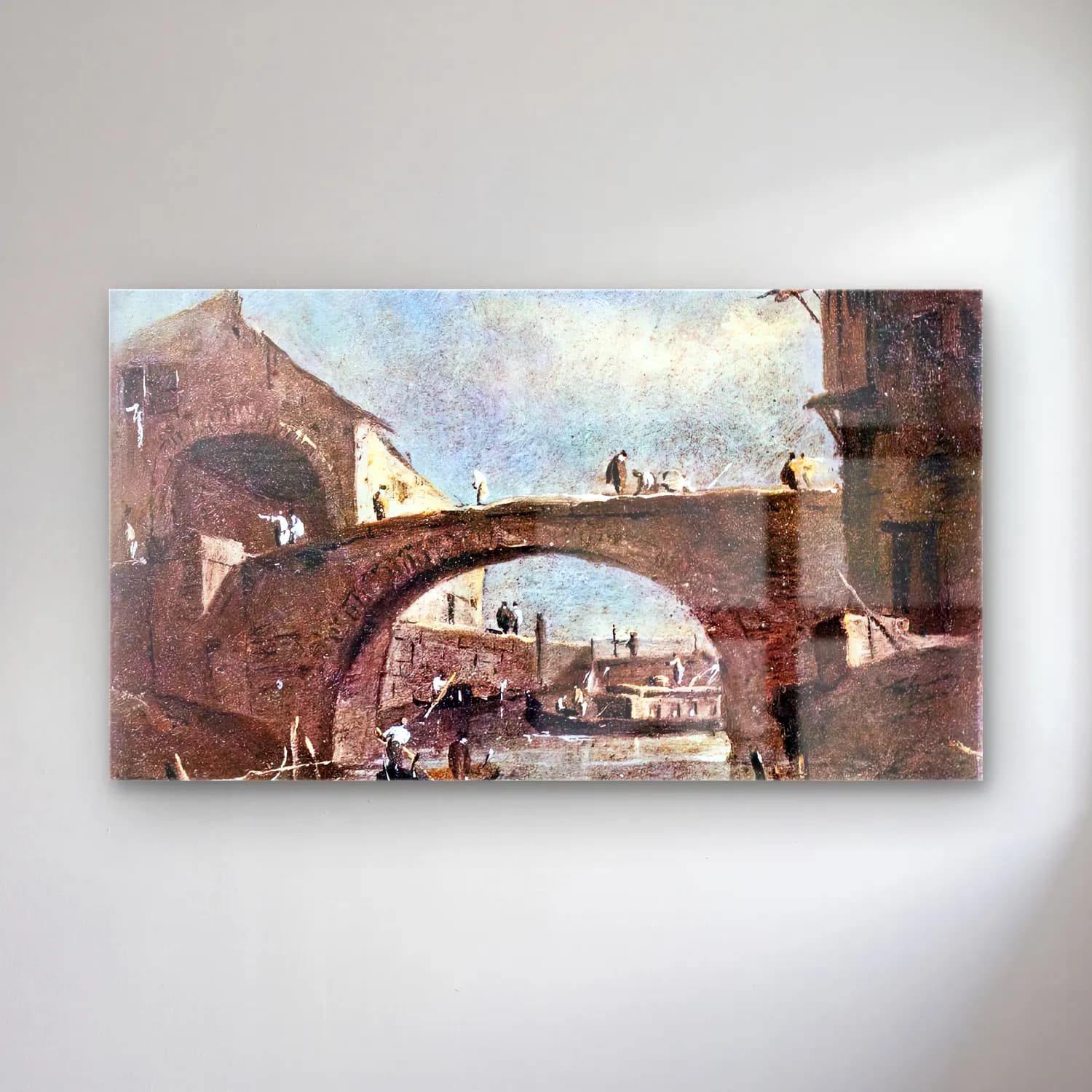 Francesco Guardi – Bridge at Dolo cam tablo — Francesco Guardi – Bridge at Dolo — suluboya köprü