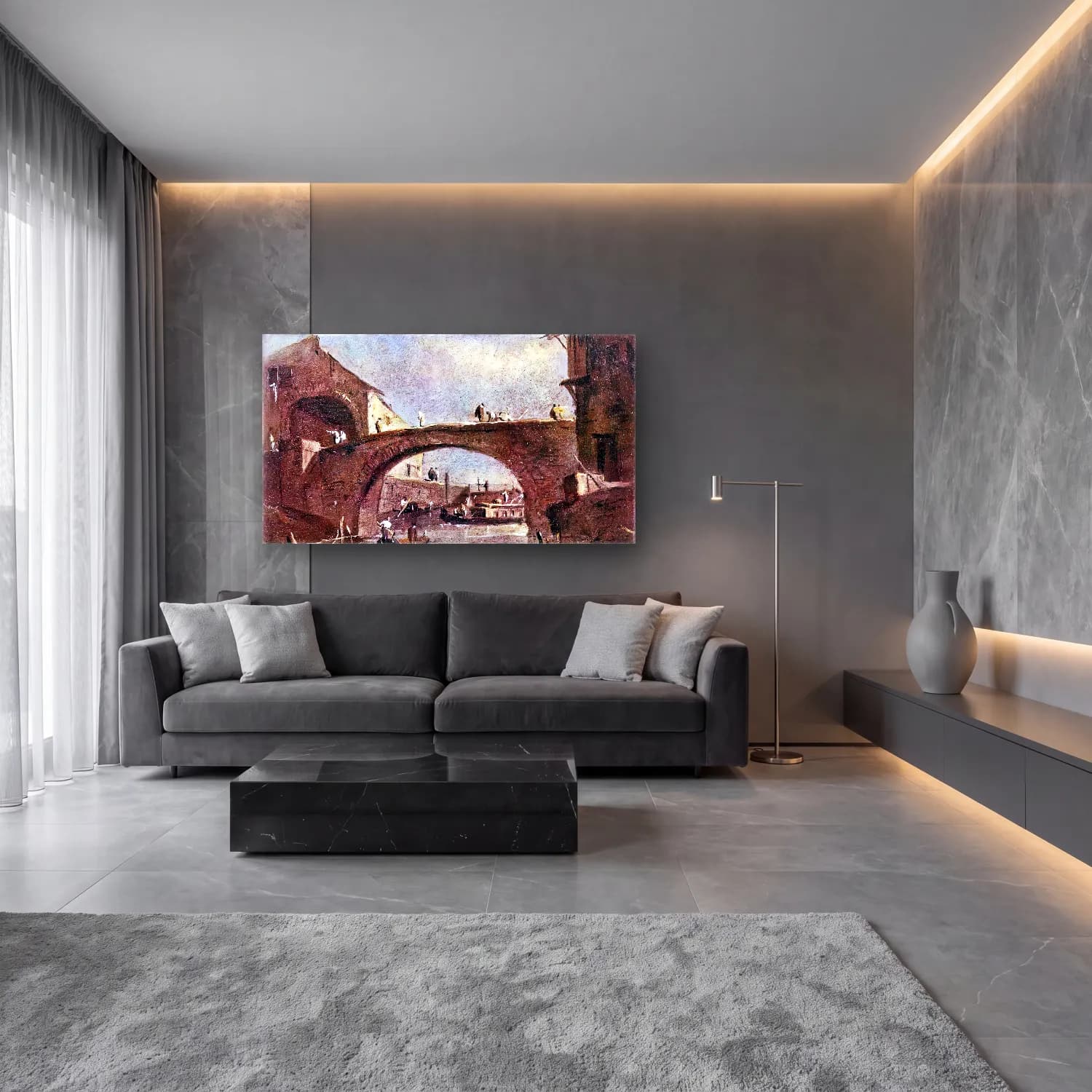 Francesco Guardi – Bridge at Dolo cam tablo — lüks salon duvarında