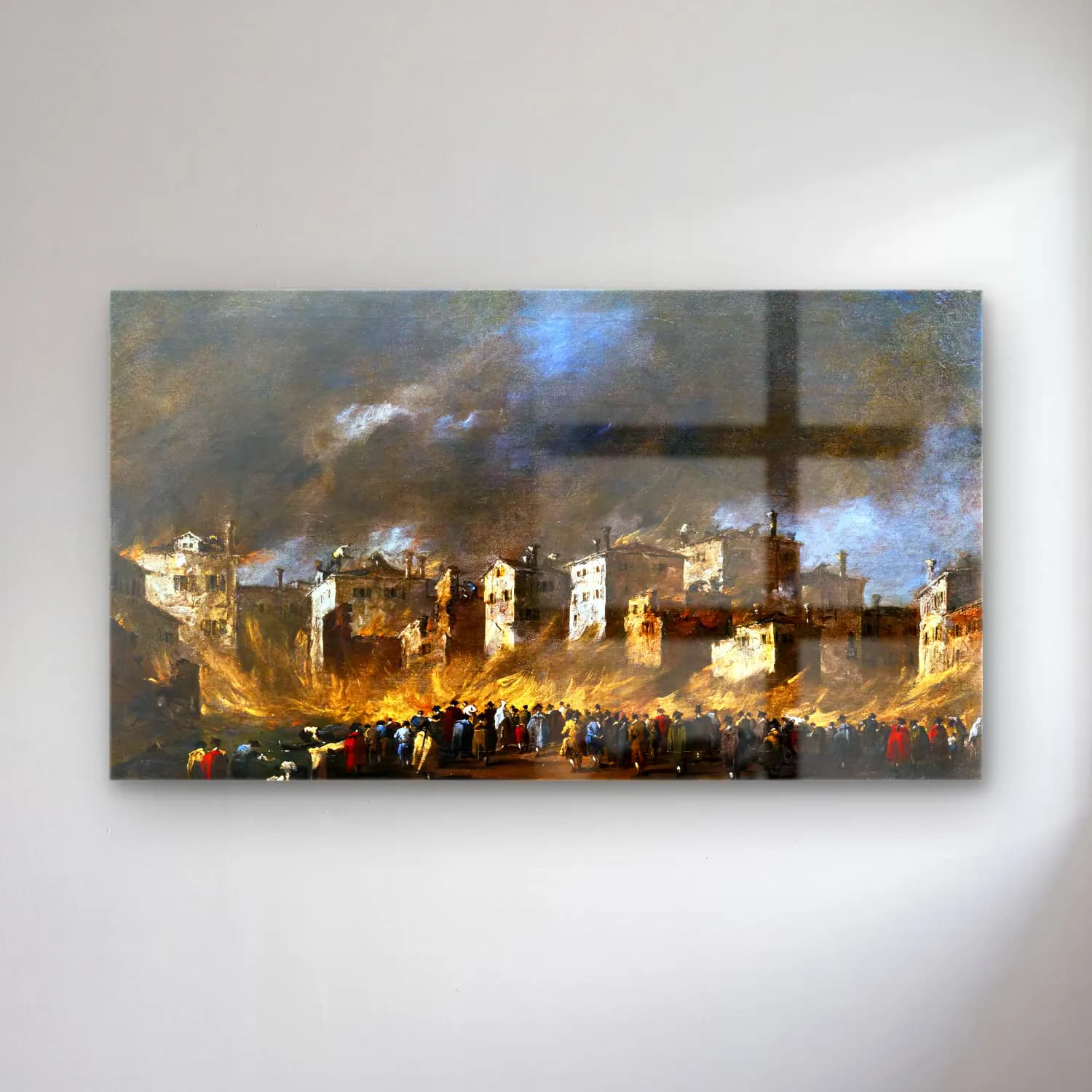 Francesco Guardi – Fire in the San Marcuola Oil Depot cam tablo — Francesco Guardi – Fire in the San Marcuola Oil Depot — yağlı boya savaş sahnesi