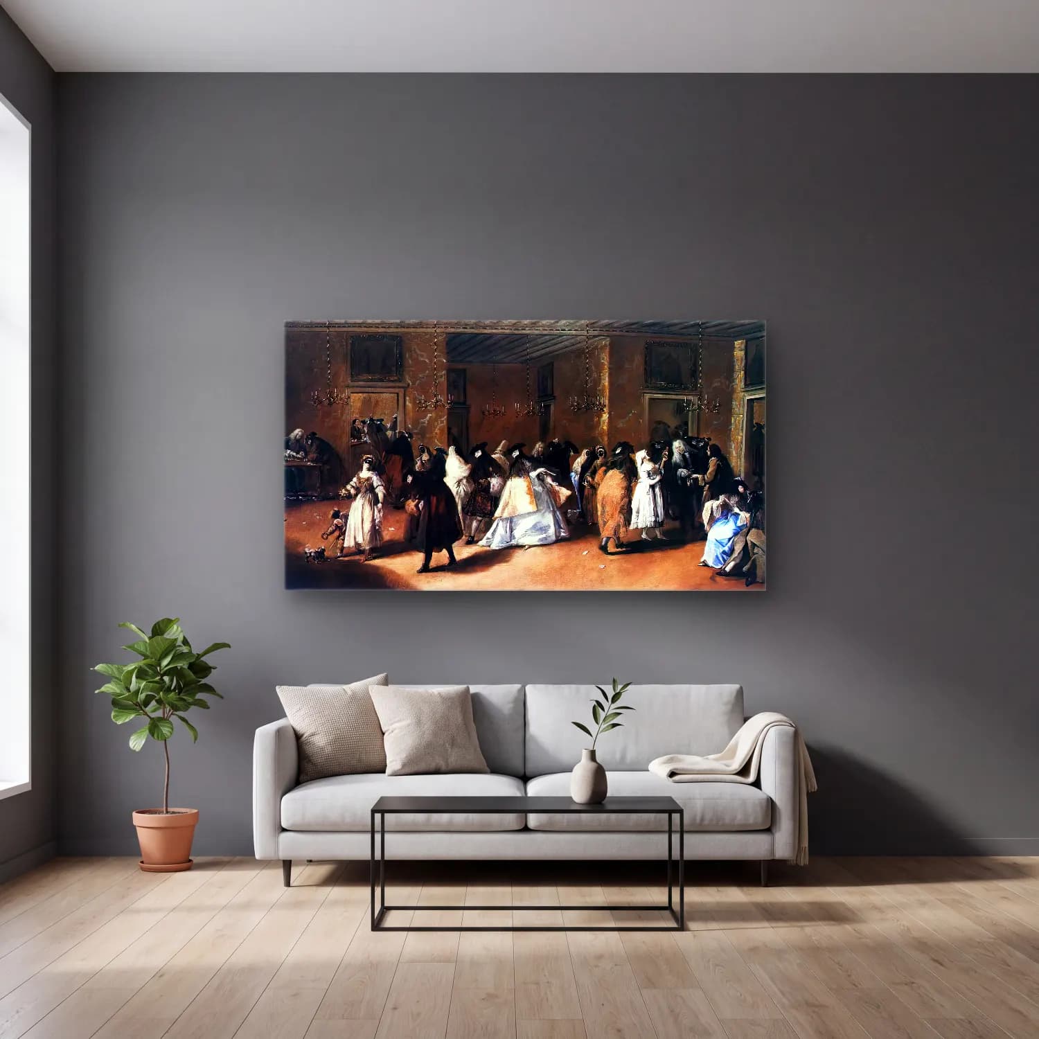 Francesco Guardi – Il Ridotto (The Foyer) cam tablo — gri duvarlı salonda