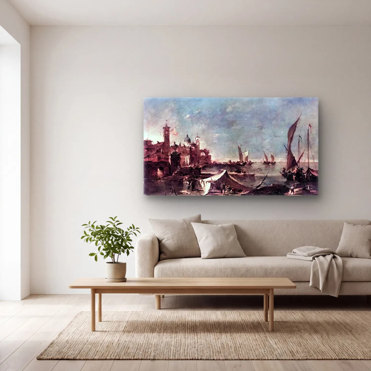 Francesco Guardi – Landscape with a Fisherman s Tent cam tablo — açık renk salonda