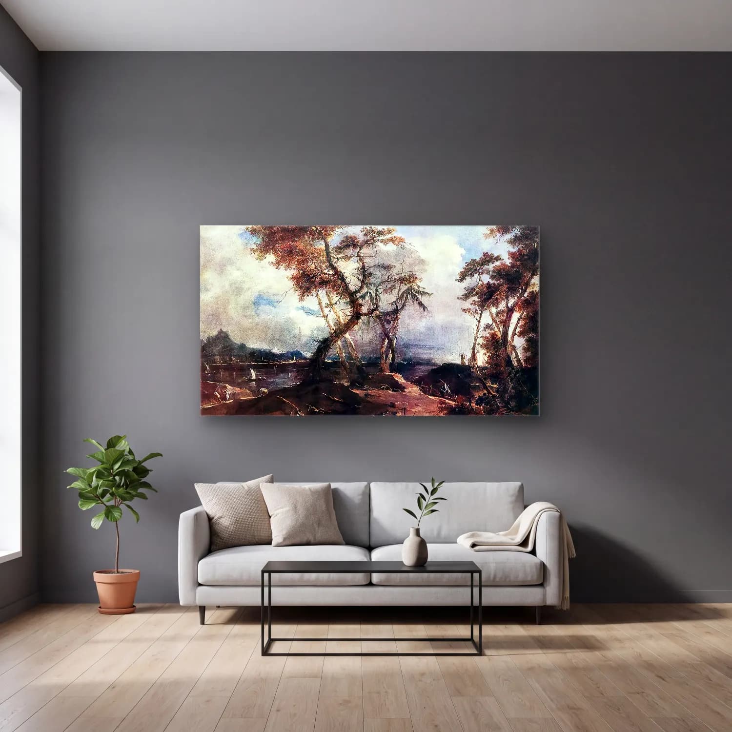 Francesco Guardi – Landscape cam tablo — gri duvarlı salonda