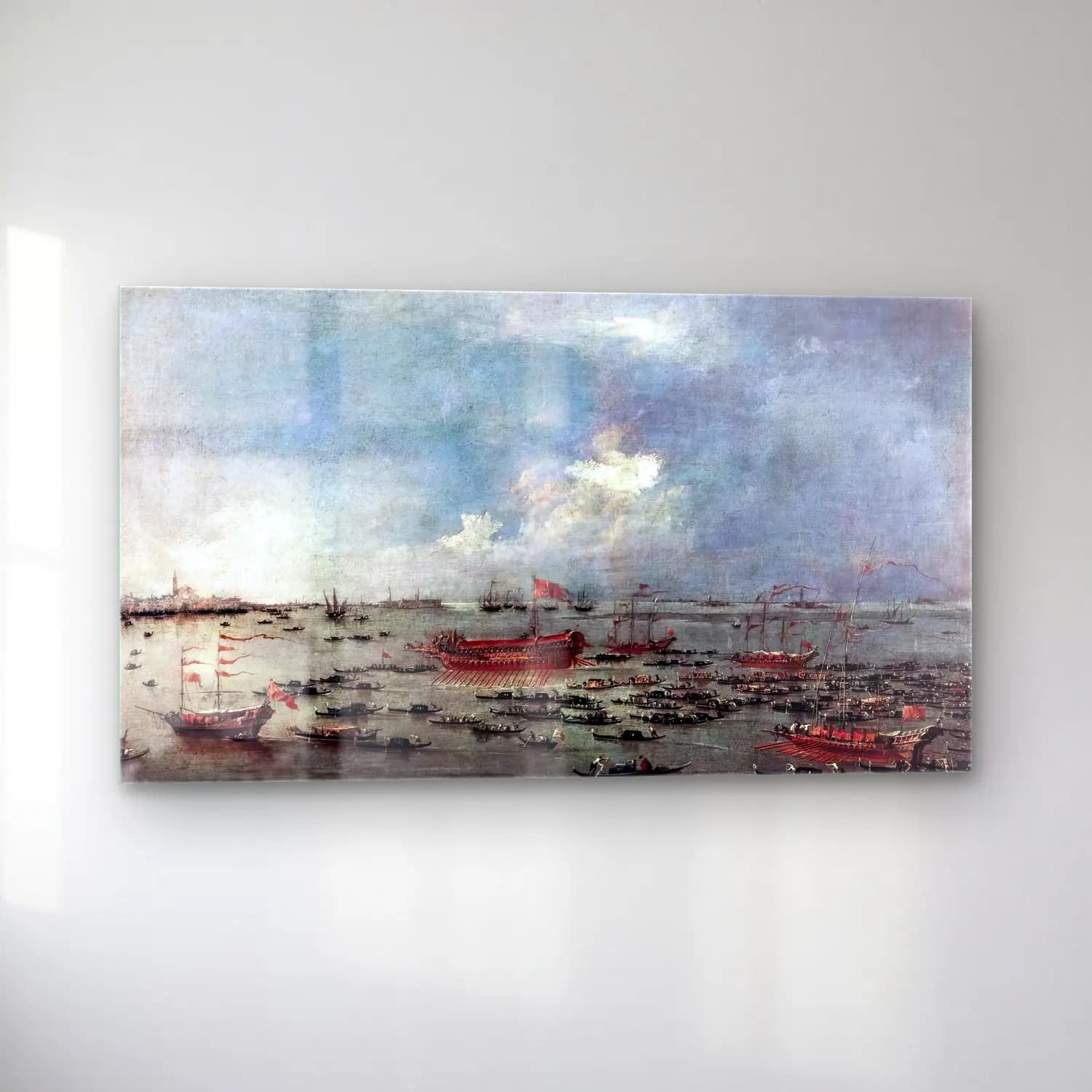 Francesco Guardi – Outward Voyage of the Bucintoro to San Nicolò del Lido cam tablo — sol açıdan görünüm