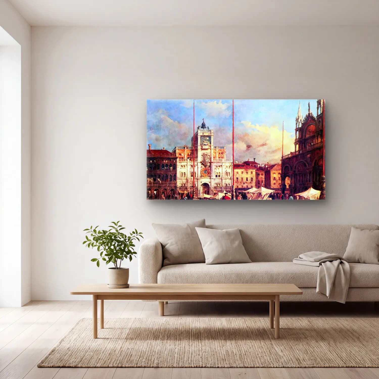 Francesco Guardi – Piazza San Marco, Venice cam tablo — açık renk salonda