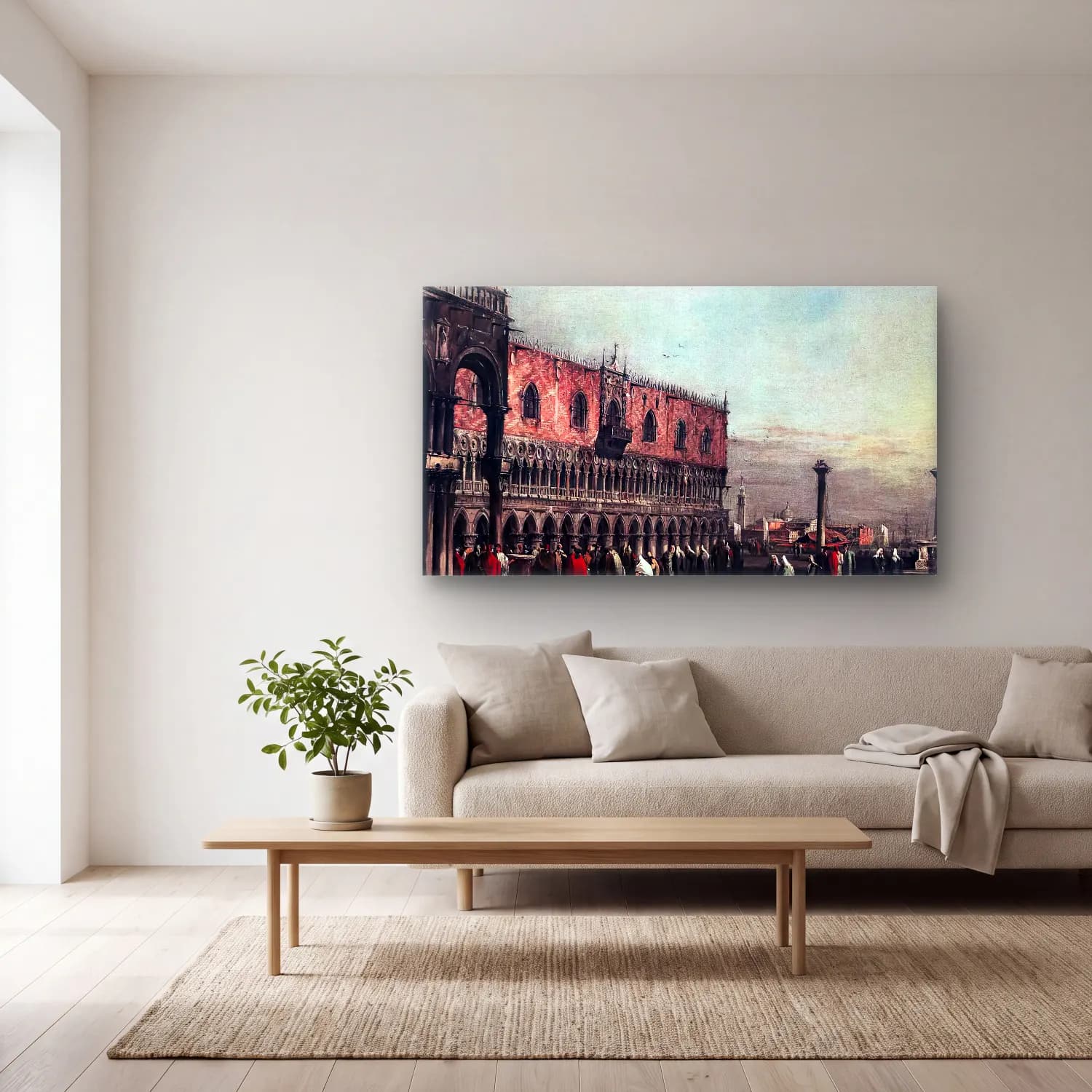 Francesco Guardi – Piazzetta with the Doge s Palace cam tablo — açık renk salonda