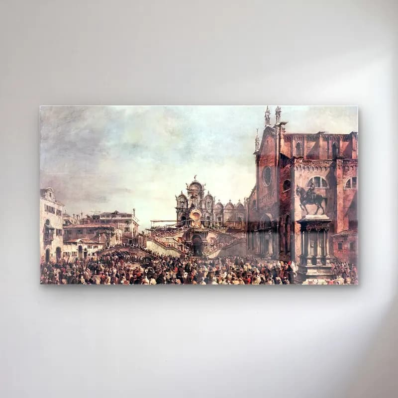 Francesco Guardi – Pope Pius Vi Blessing the People on Campo Santi Giovanni e… cam tablo — Francesco Guardi – Pope Pius Vi Blessing the People on Campo Santi Giovanni e… — suluboya kalabalık cadde