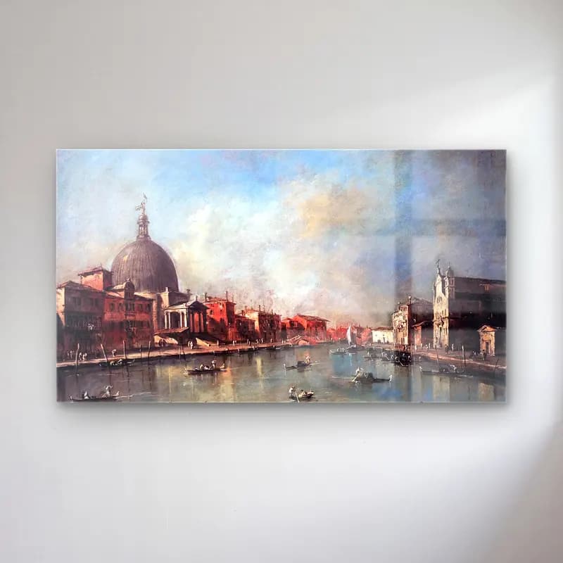 Francesco Guardi – The Canal Grande with San Simeone Piccolo cam tablo — Francesco Guardi – The Canal Grande with San Simeone Piccolo — yağlı boya venedik kanalları