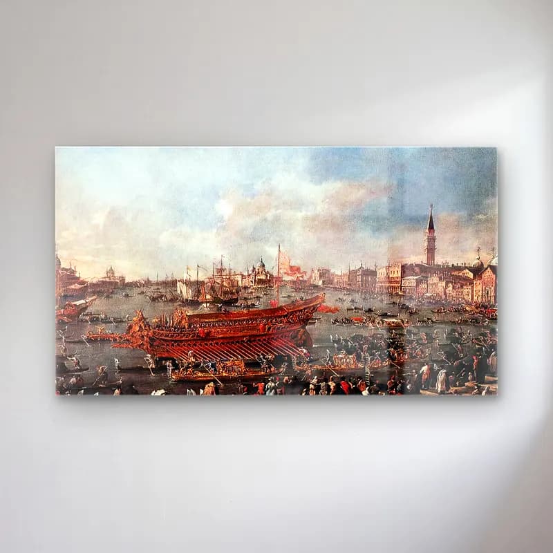 Francesco Guardi – The Doge on the Bucintaur near the Riva di Sant Elena cam tablo — Francesco Guardi – The Doge on the Bucintaur near the Riva di Sant Elena — yağlı boya liman ve tekneler