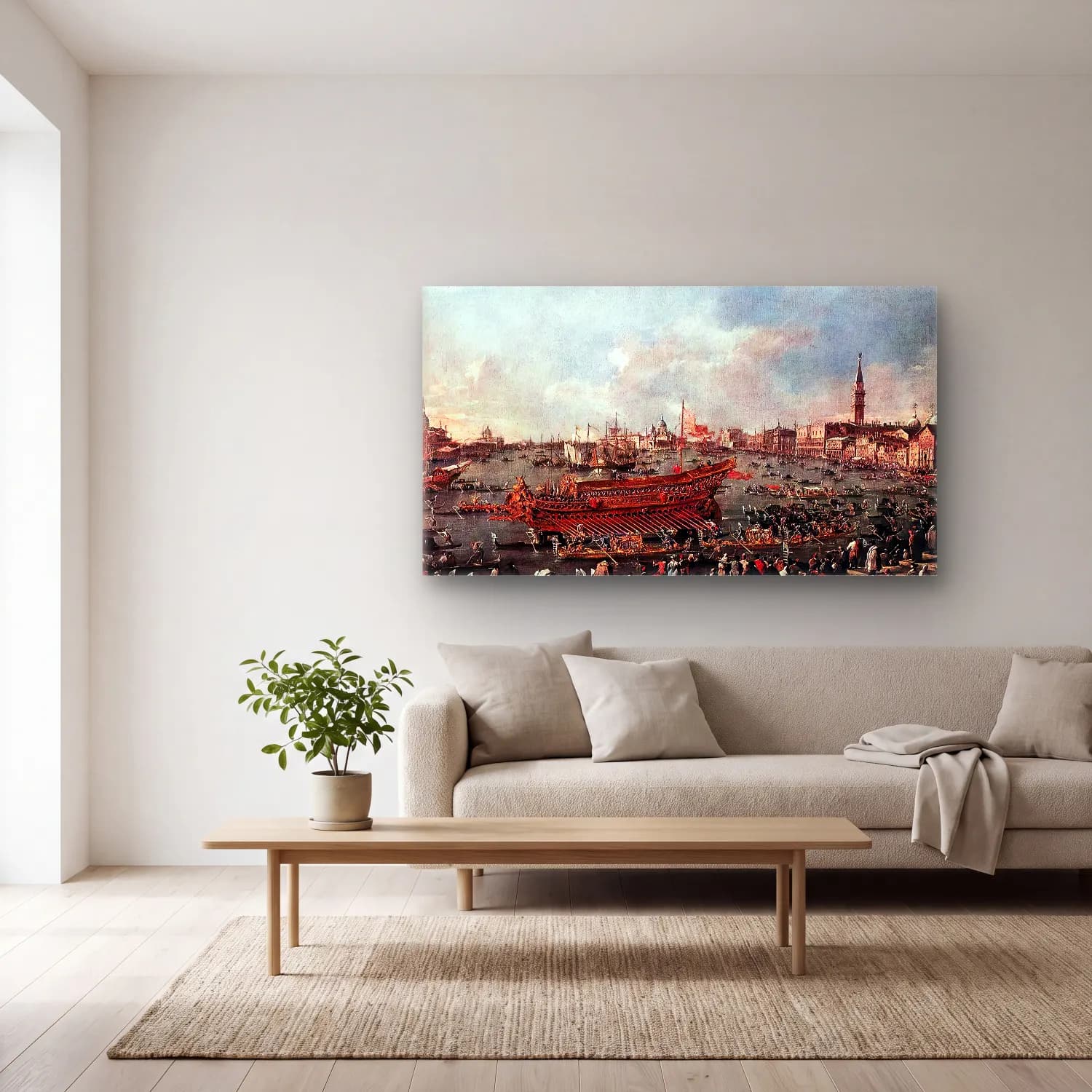 Francesco Guardi – The Doge on the Bucintaur near the Riva di Sant Elena cam tablo — açık renk salonda