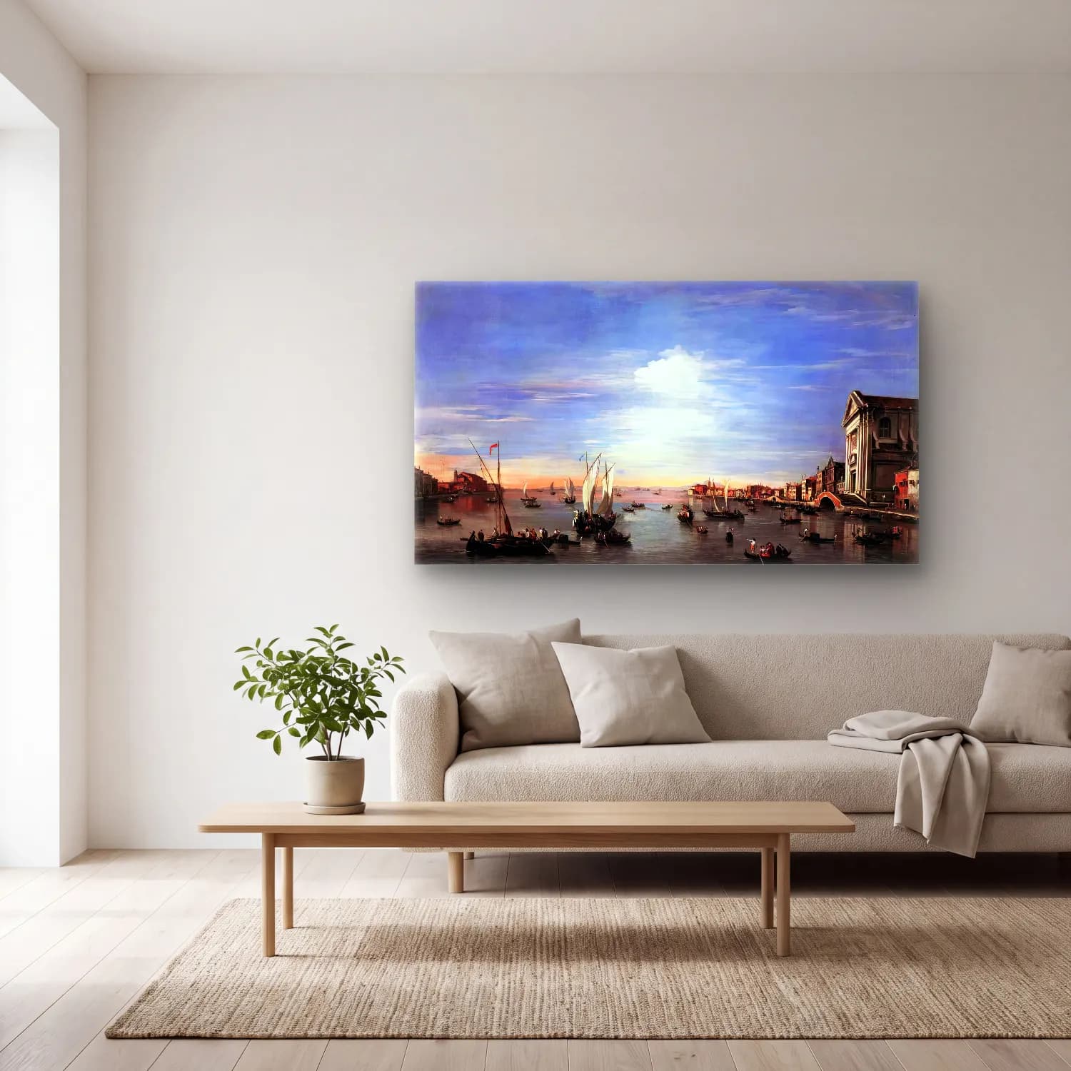 Francesco Guardi – The Giudecca Canal with the Zattere cam tablo — açık renk salonda
