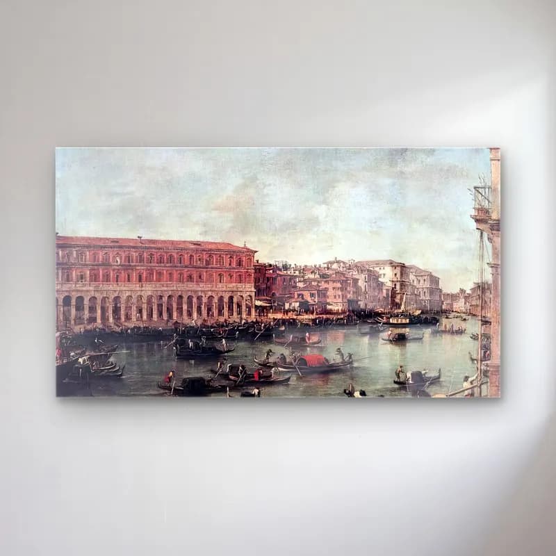Francesco Guardi – The Grand Canal at the Fish Market (Pescheria) cam tablo — Francesco Guardi – The Grand Canal at the Fish Market (Pescheria) — yağlı boya liman ve tekneler