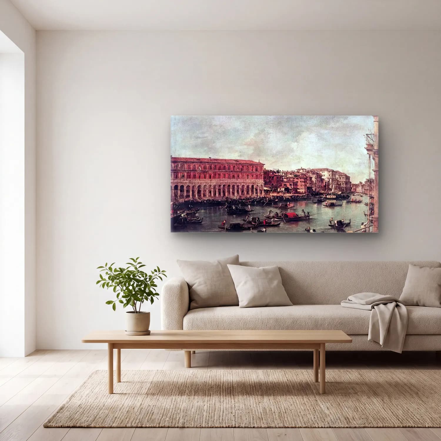 Francesco Guardi – The Grand Canal at the Fish Market (Pescheria) cam tablo — açık renk salonda