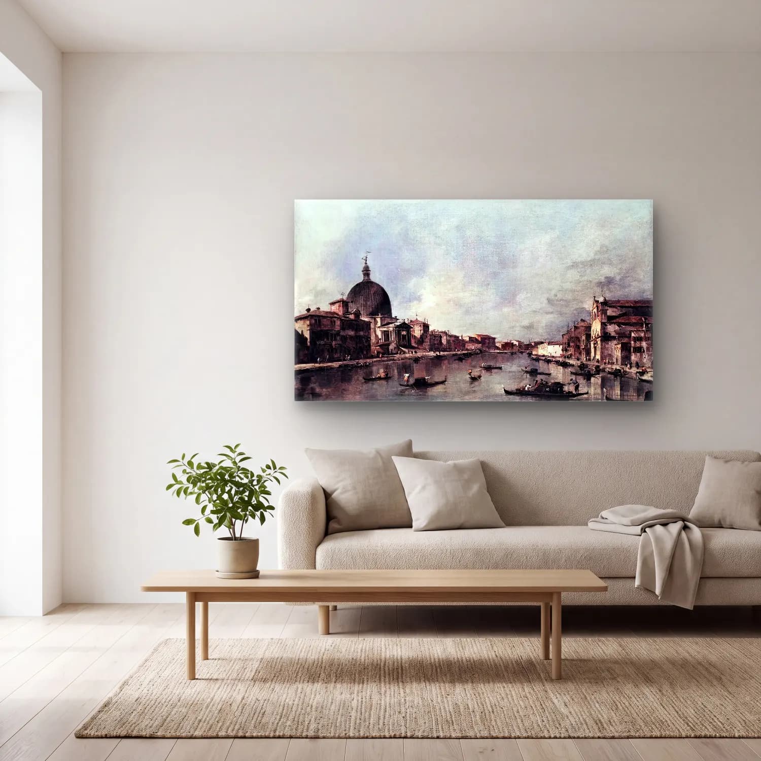 Francesco Guardi – The Grand Canal with San Simeone Piccolo and Santa Lucia cam tablo — açık renk salonda