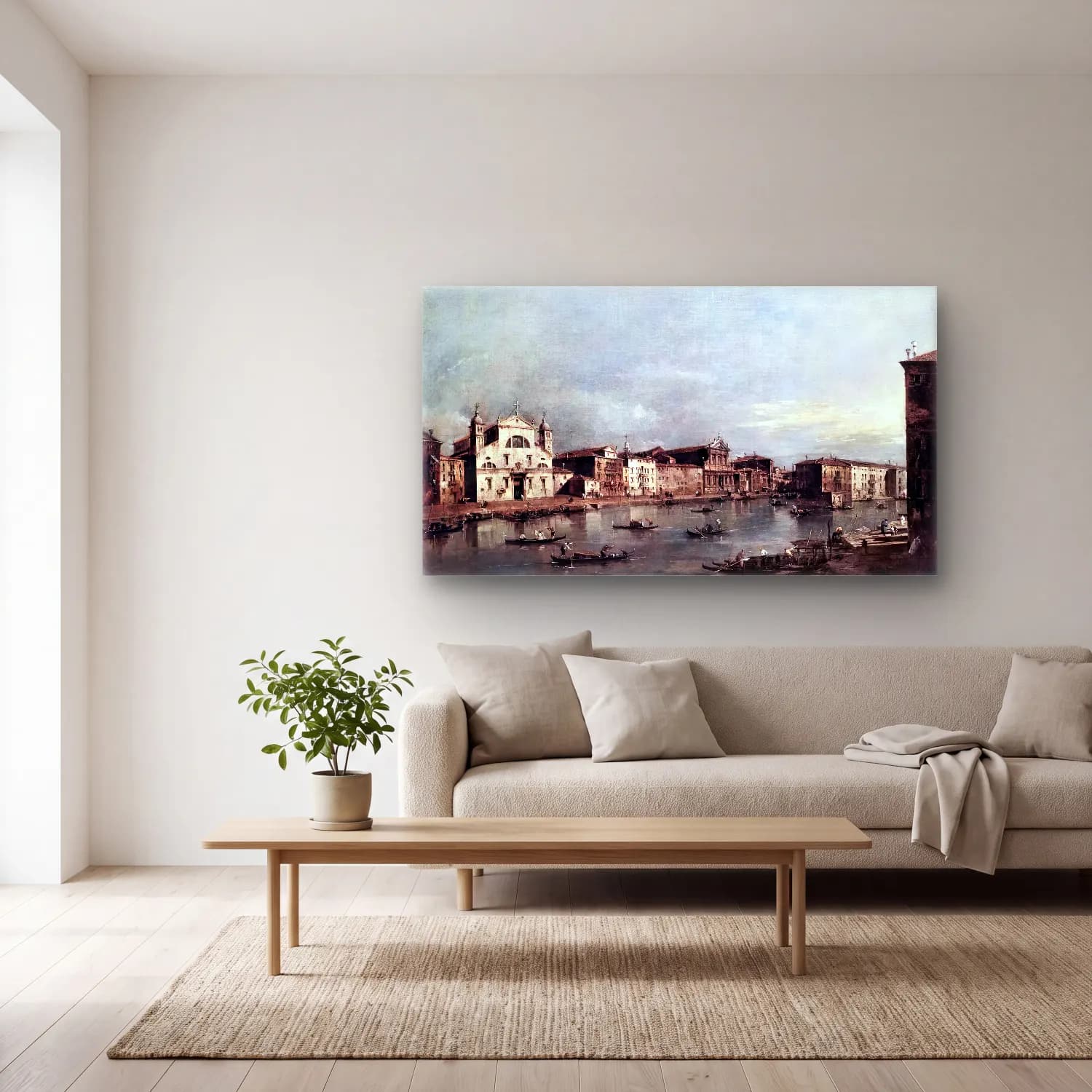Francesco Guardi – The Grand Canal with Santa Lucia and the Scalzi cam tablo — açık renk salonda