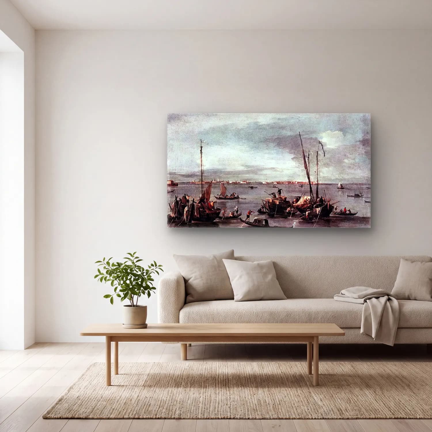 Francesco Guardi – The Lagoon Looking toward Murano from the Fondamenta Nuove cam tablo — açık renk salonda