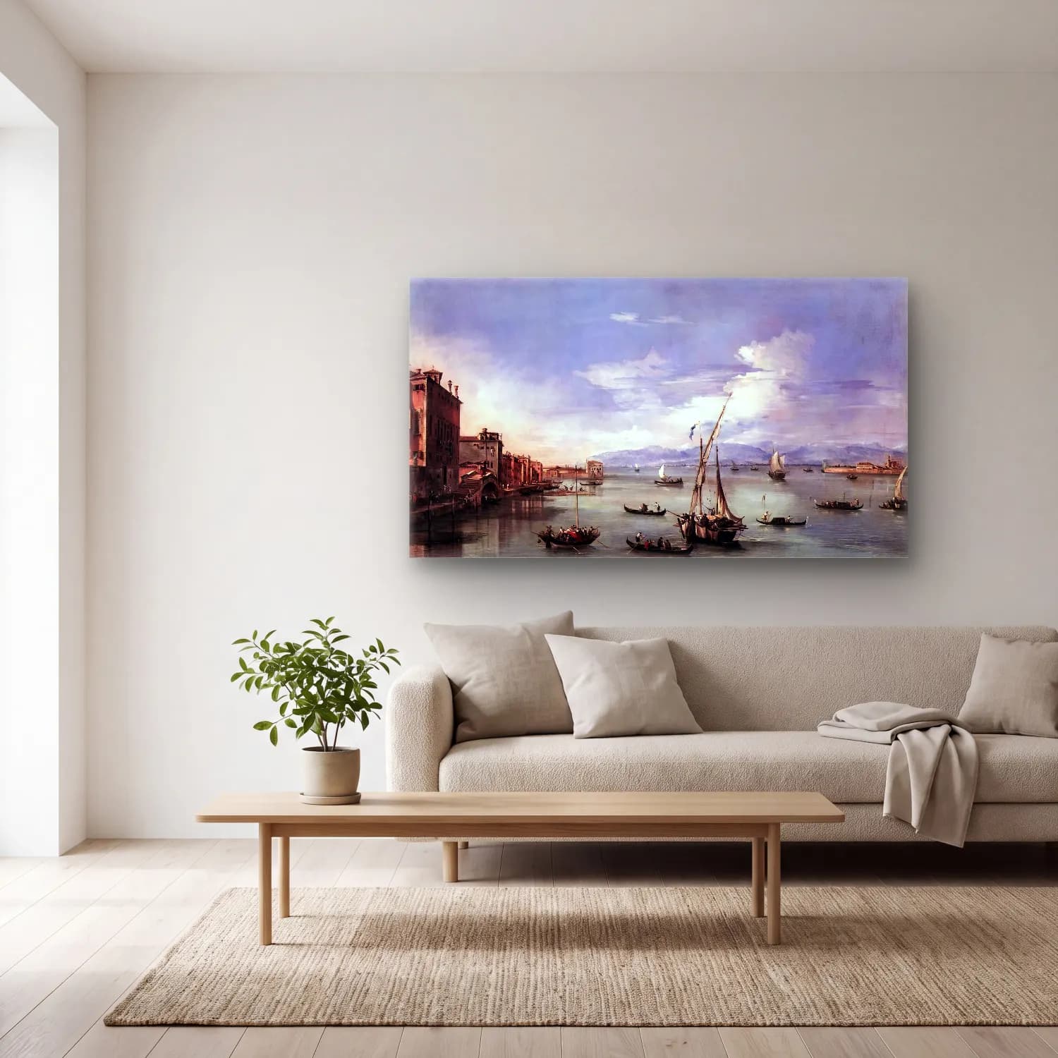 Francesco Guardi – The Lagoon from the Fondamenta Nuove cam tablo — açık renk salonda