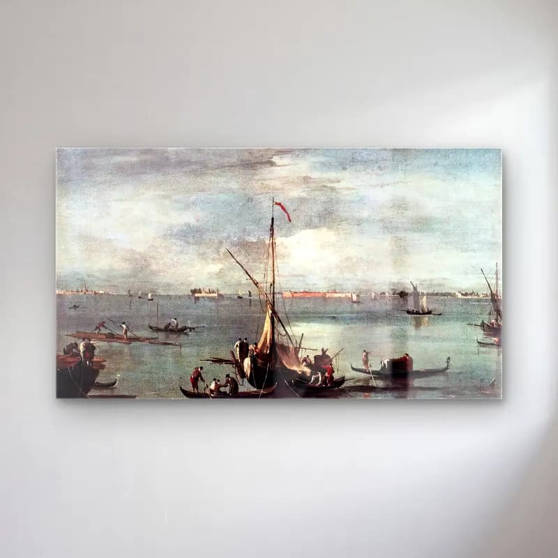 Francesco Guardi – The Lagoon with Boats, Gondolas, and Rafts cam tablo — Francesco Guardi – The Lagoon with Boats, Gondolas, and Rafts — yağlı boya liman ve tekneler