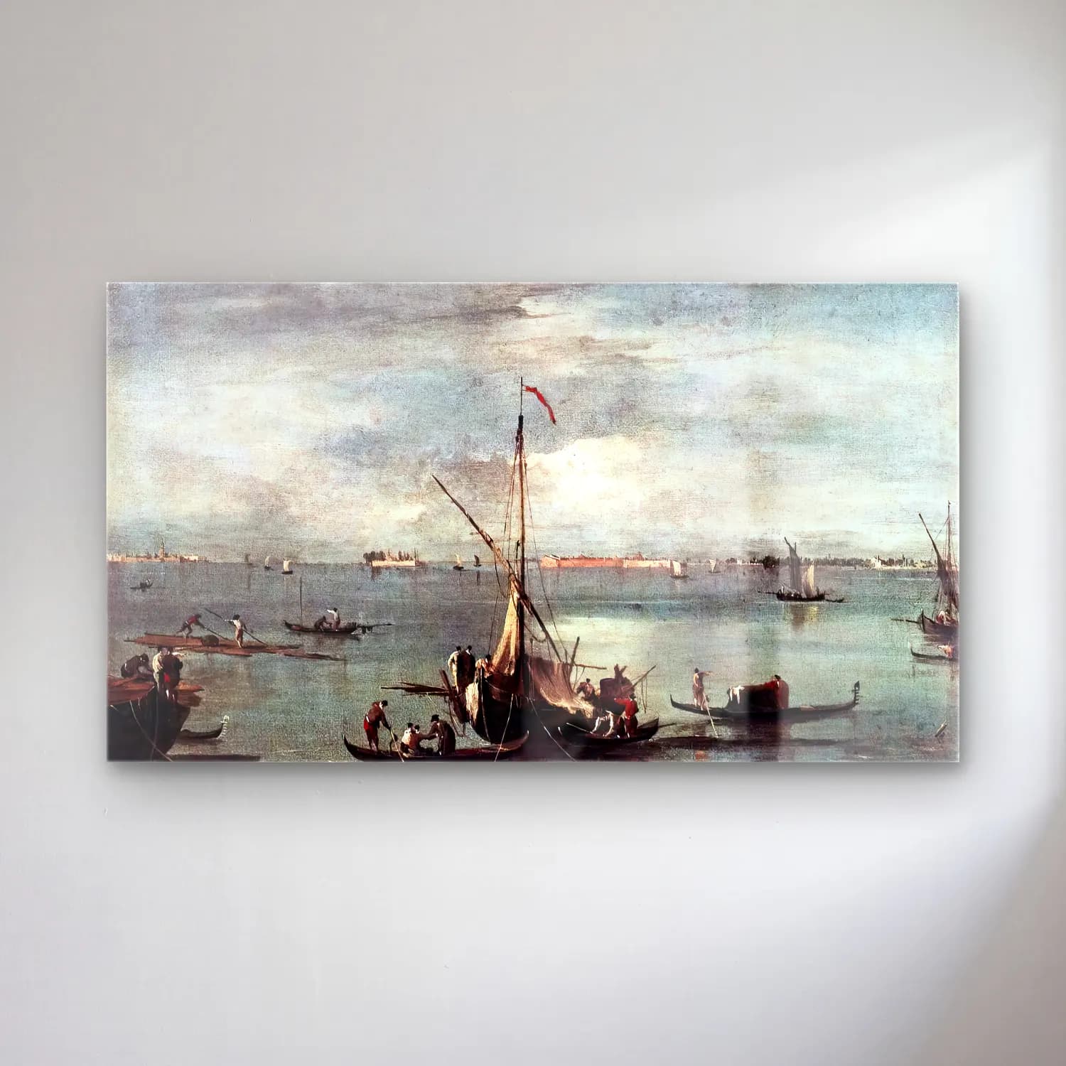 Francesco Guardi – The Lagoon with Boats, Gondolas, and Rafts cam tablo — Francesco Guardi – The Lagoon with Boats, Gondolas, and Rafts — yağlı boya liman ve tekneler