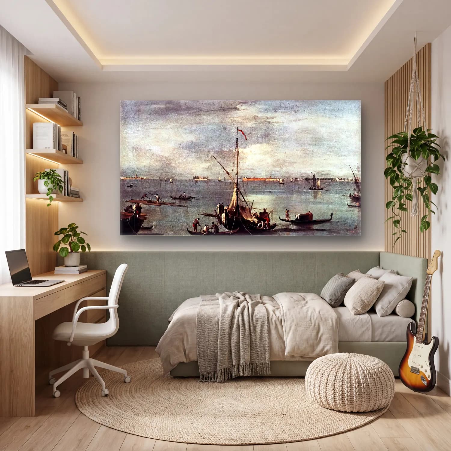 Francesco Guardi – The Lagoon with Boats, Gondolas, and Rafts cam tablo — genç odasında