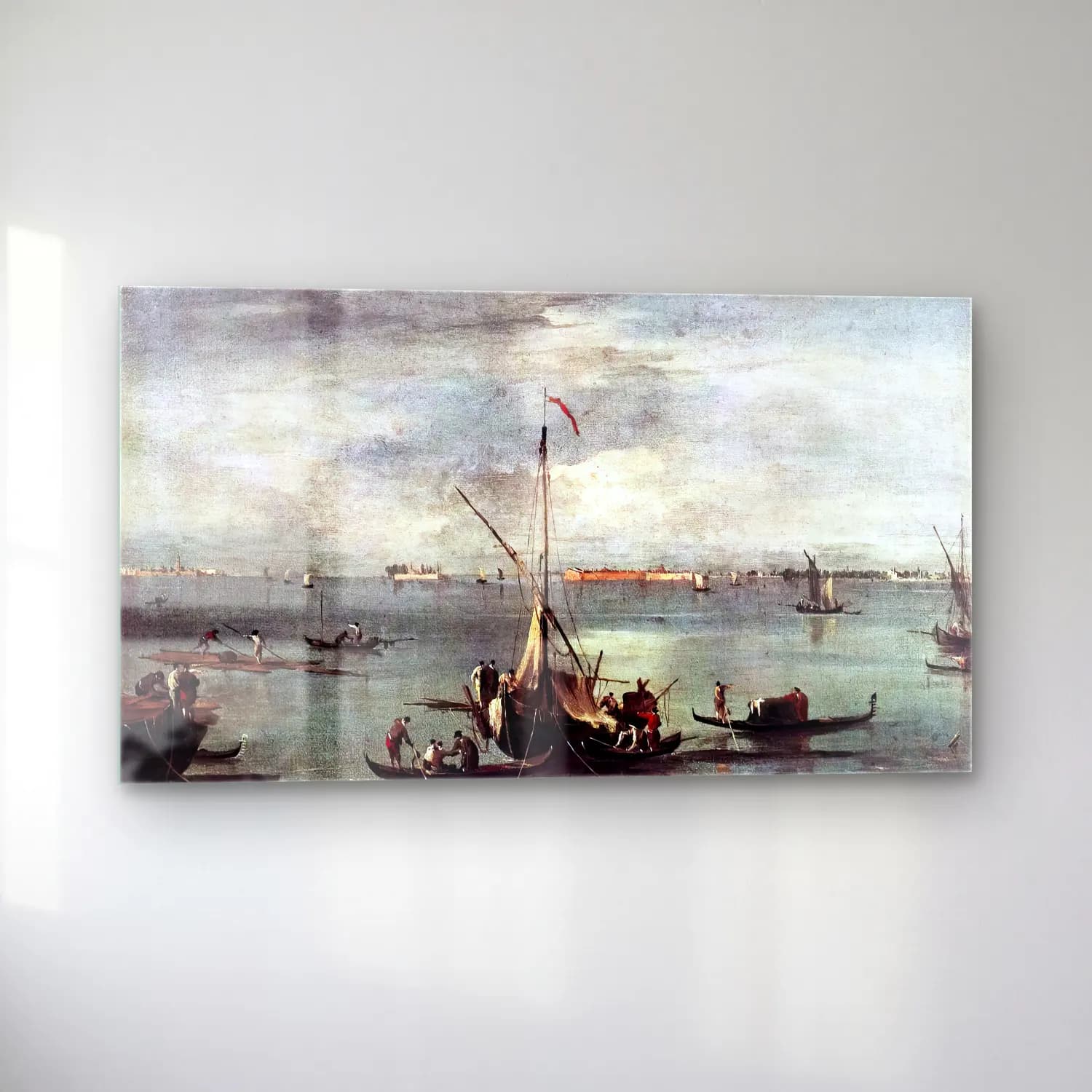 Francesco Guardi – The Lagoon with Boats, Gondolas, and Rafts cam tablo — sol açıdan görünüm