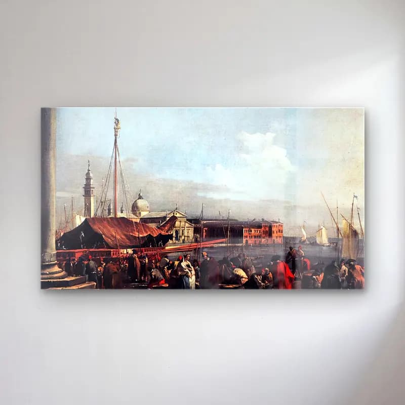 Francesco Guardi – The Market at the Molo with the View of San Giorgio Maggiore cam tablo — Francesco Guardi – The Market at the Molo with the View of San Giorgio Maggiore — yağlı boya liman ve tekneler