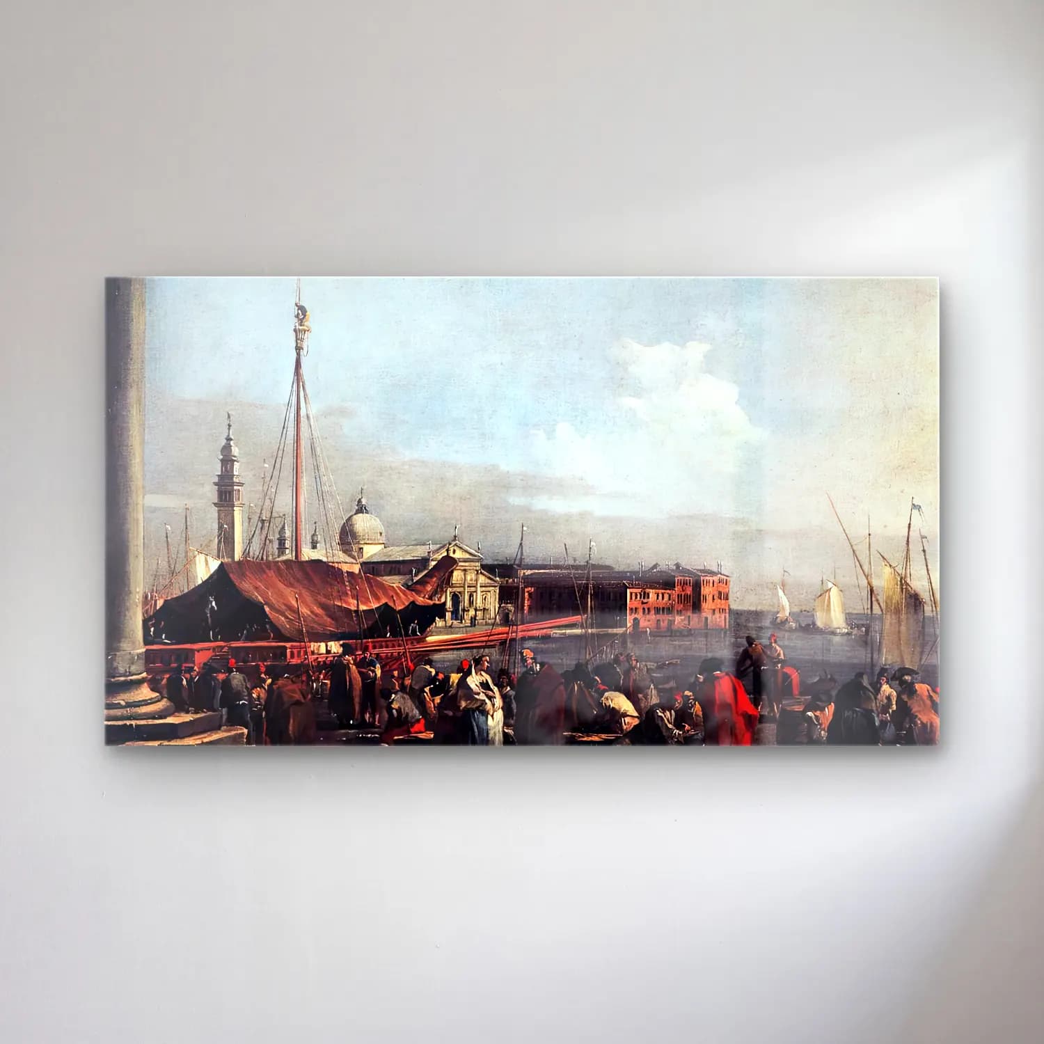 Francesco Guardi – The Market at the Molo with the View of San Giorgio Maggiore cam tablo — Francesco Guardi – The Market at the Molo with the View of San Giorgio Maggiore — yağlı boya liman ve tekneler