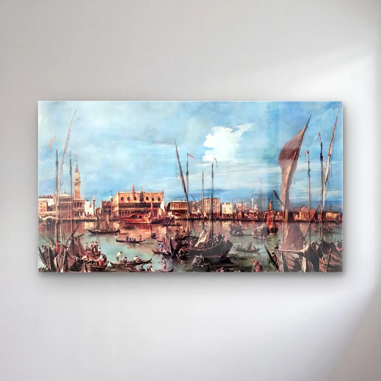 Francesco Guardi – The Molo and the Riva degli Schiavoni from the Bacino di… cam tablo — Francesco Guardi – The Molo and the Riva degli Schiavoni from the Bacino di… — yağlı boya liman ve tekneler